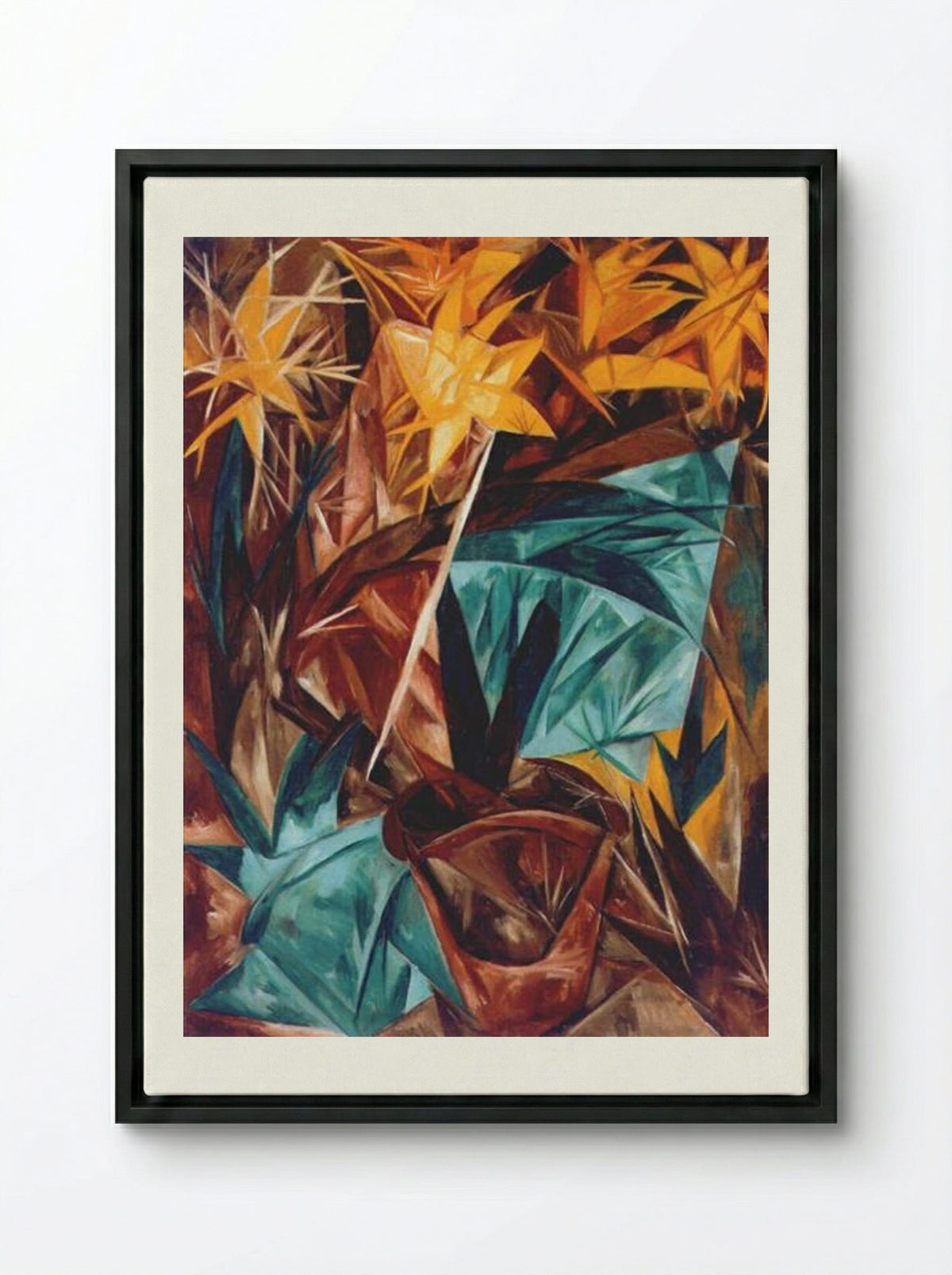Rayonist Lilies - Natalia Goncharova - Framed Canvas Black