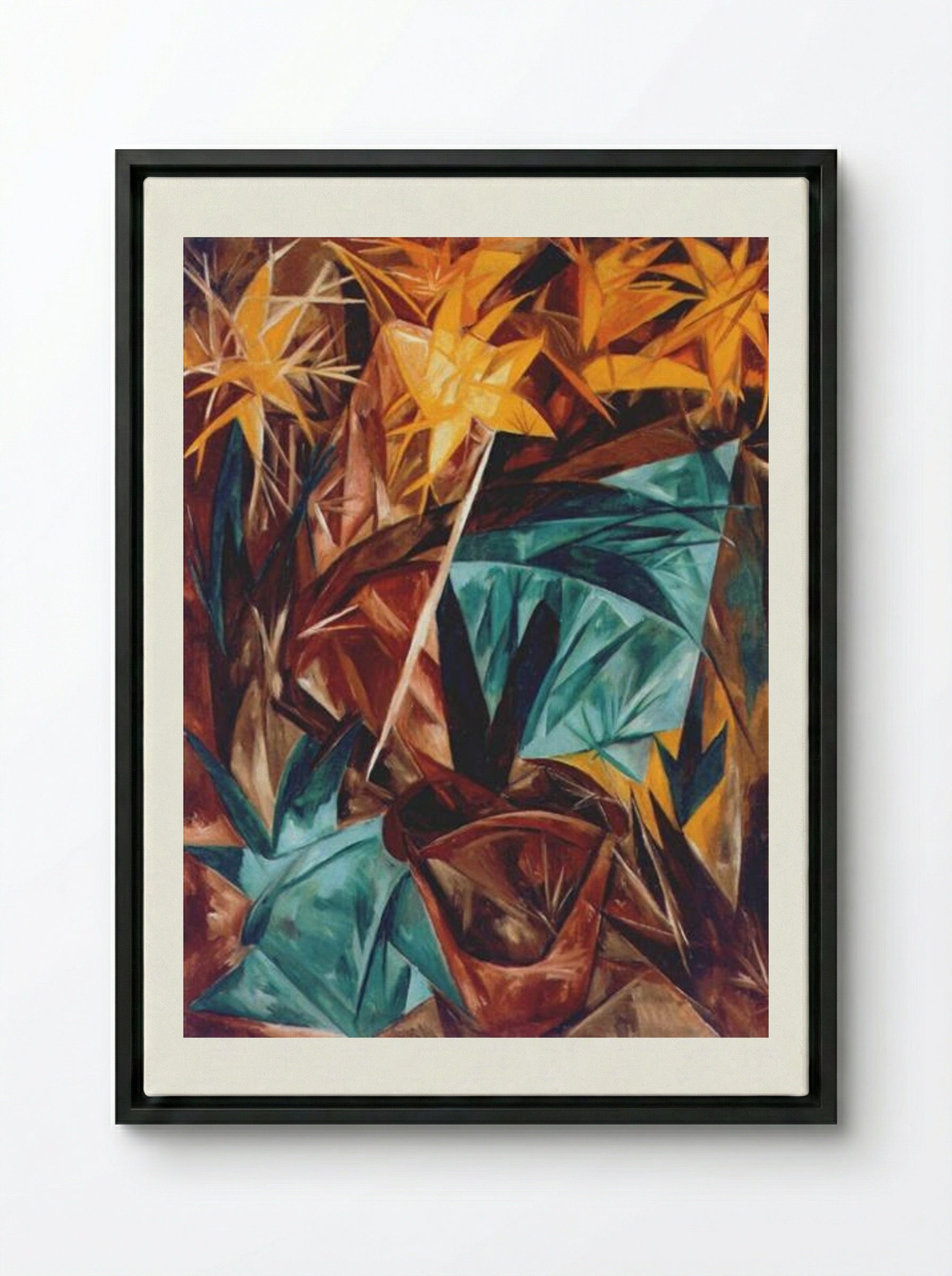 Rayonist Lilies - Natalia Goncharova - Framed Canvas Black