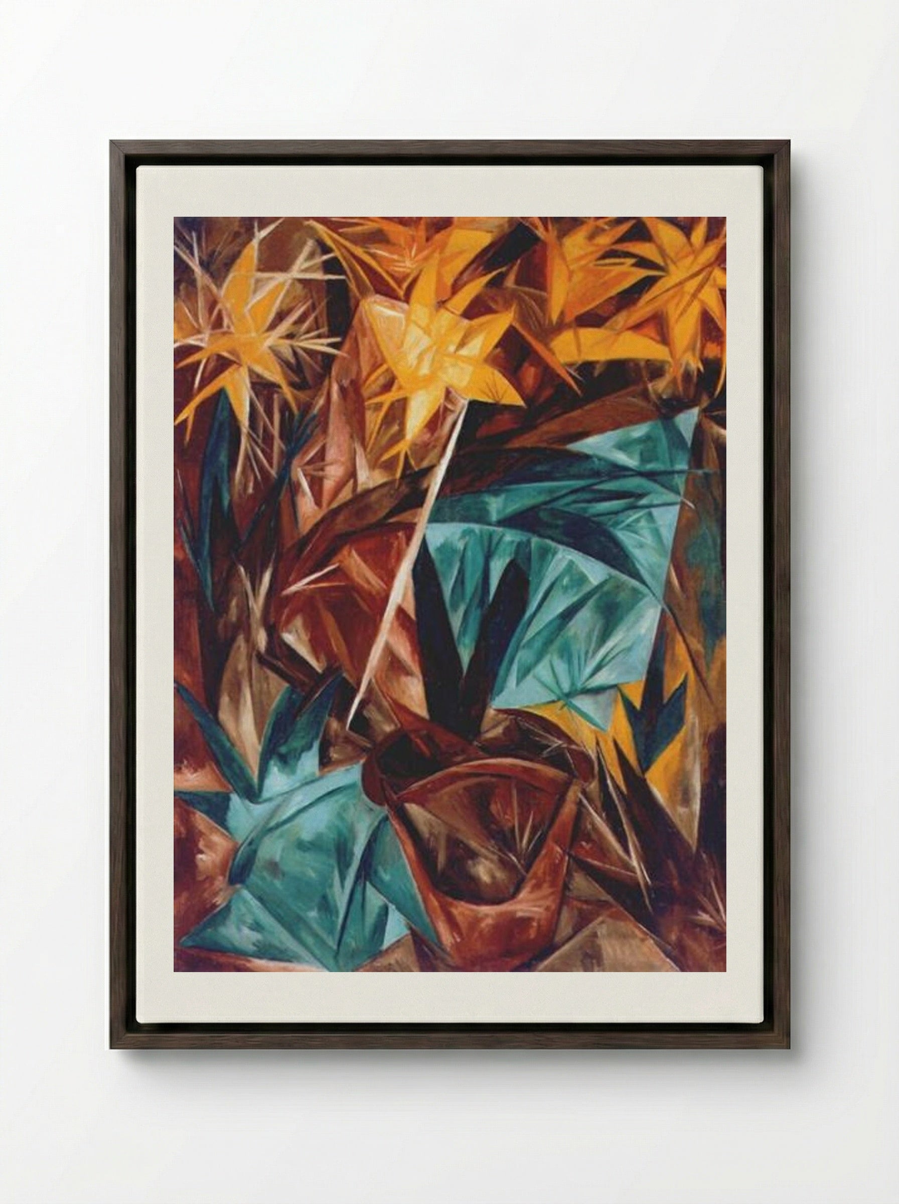 Rayonist Lilies - Natalia Goncharova - Framed Canvas Dark Wood