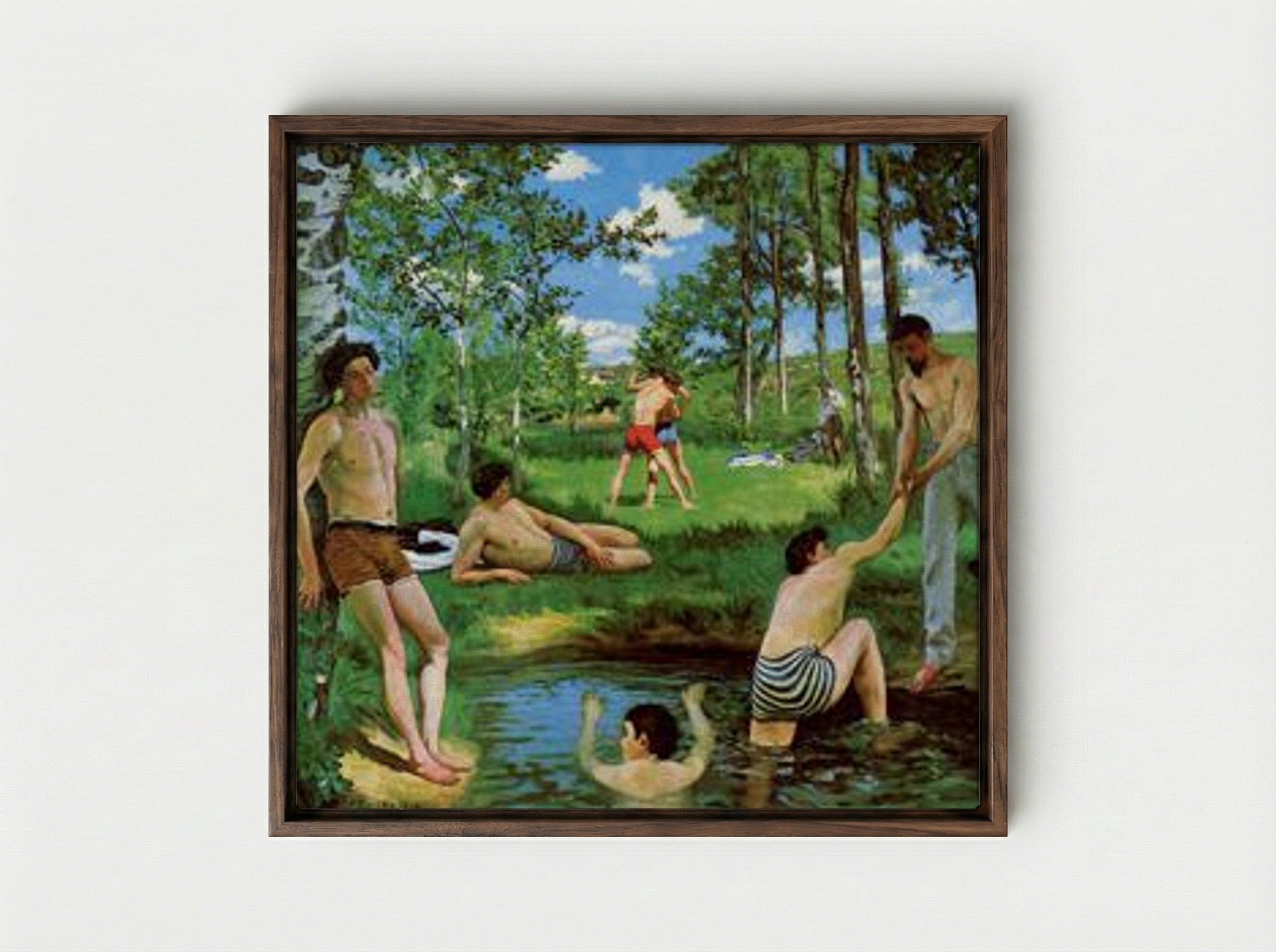 Bathers (Summer Scene) - Frederic Bazille - Framed Canvas Dark Wood