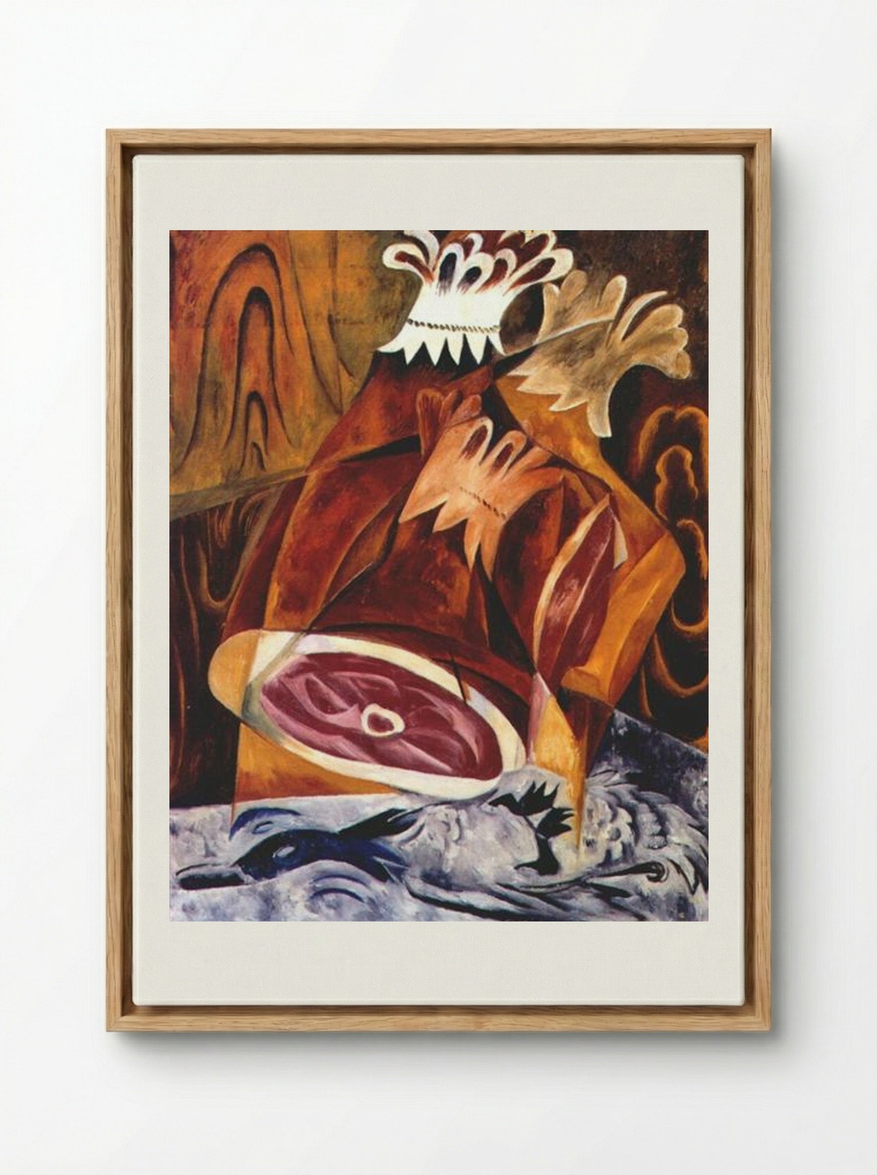 Still Life with Ham - Natalia Goncharova - Framed Canvas Wood