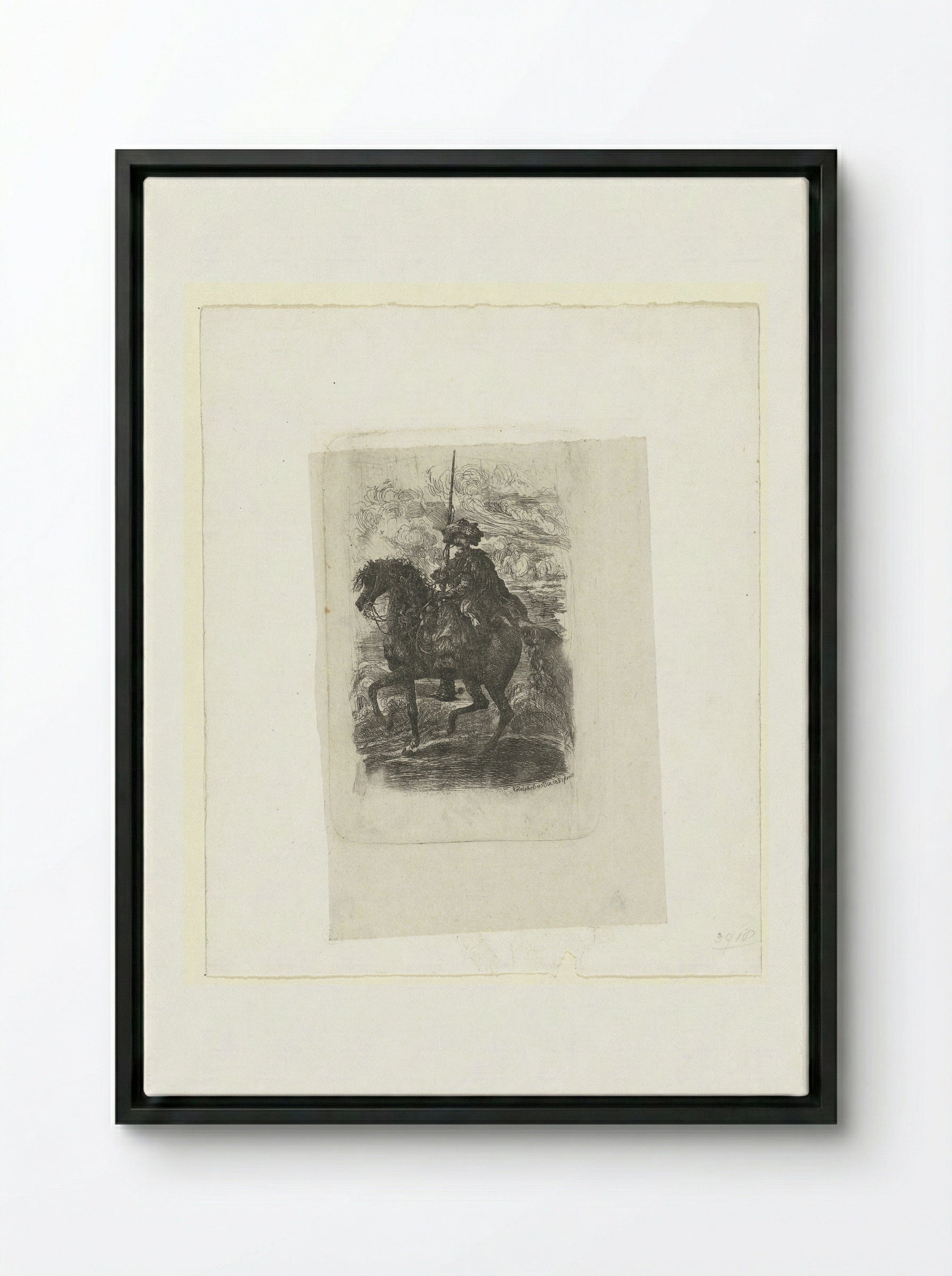 Man in Eastern Costume on Horseback - Auguste Delâtre - Framed Canvas Black