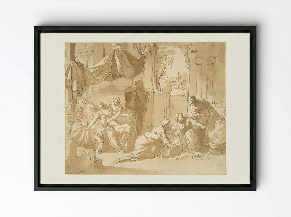 Departure of the Infant Moses - Nicolaas Verkolje - Framed Canvas Black
