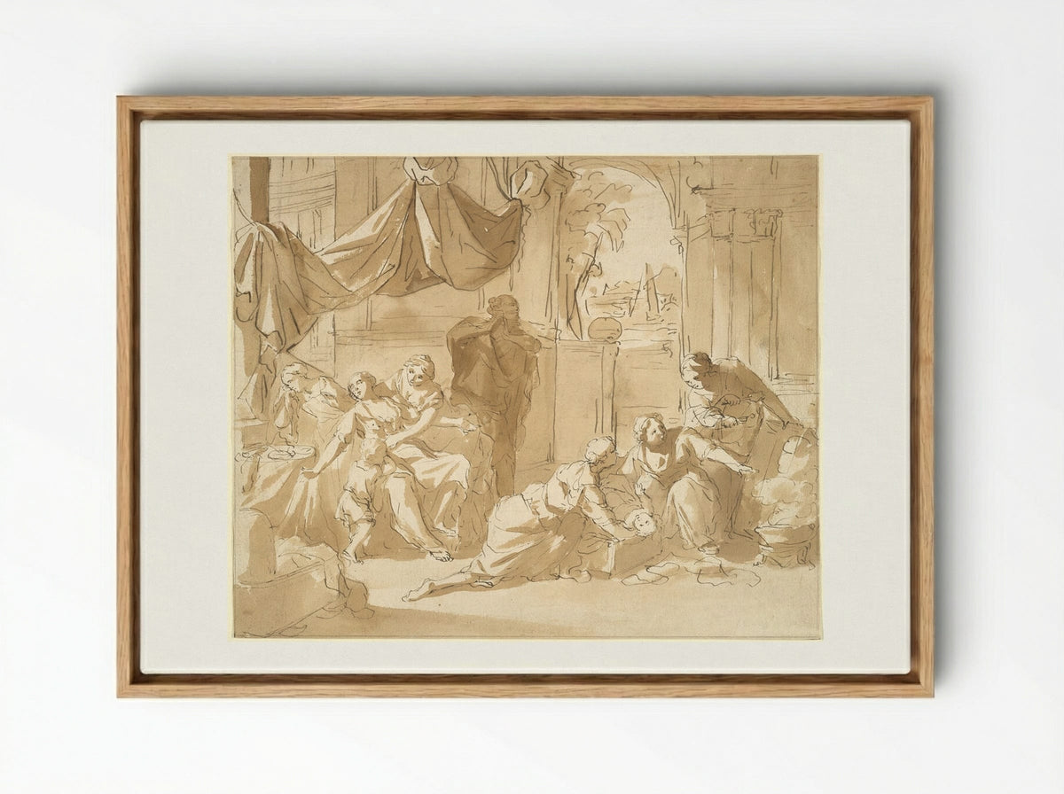 Departure of the Infant Moses - Nicolaas Verkolje - Framed Canvas Wood