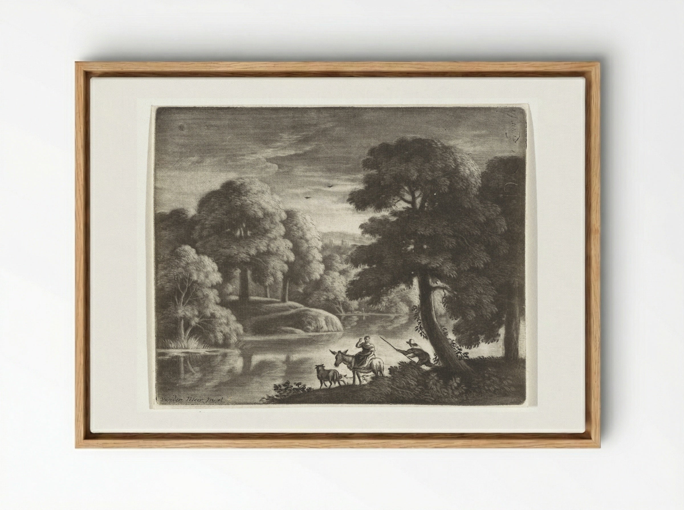Landschap met herder en herderin - Pieter Louw - Framed Canvas Wood