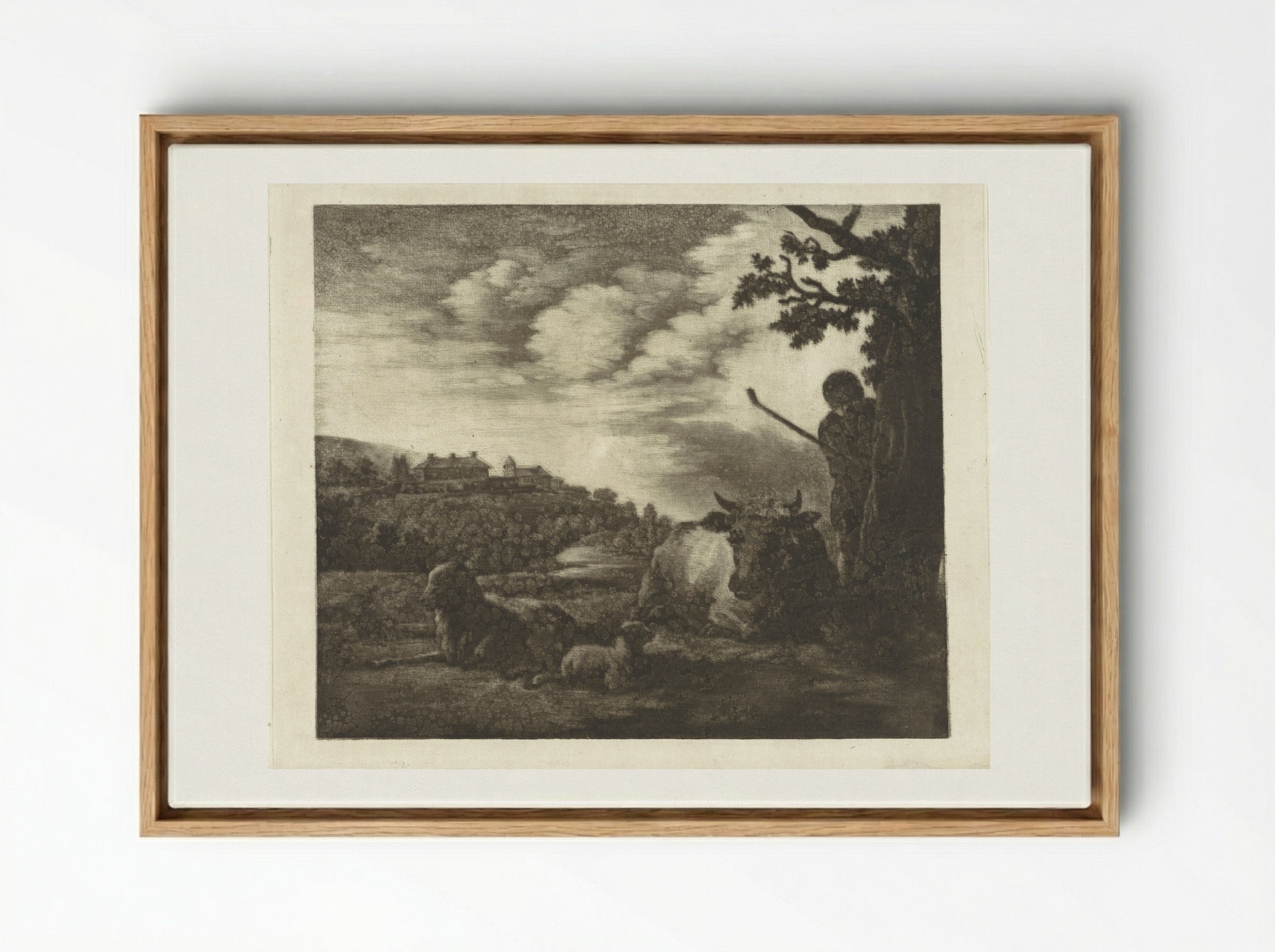 Landschap met een herder - Dirk van der Toorn - Framed Canvas Wood