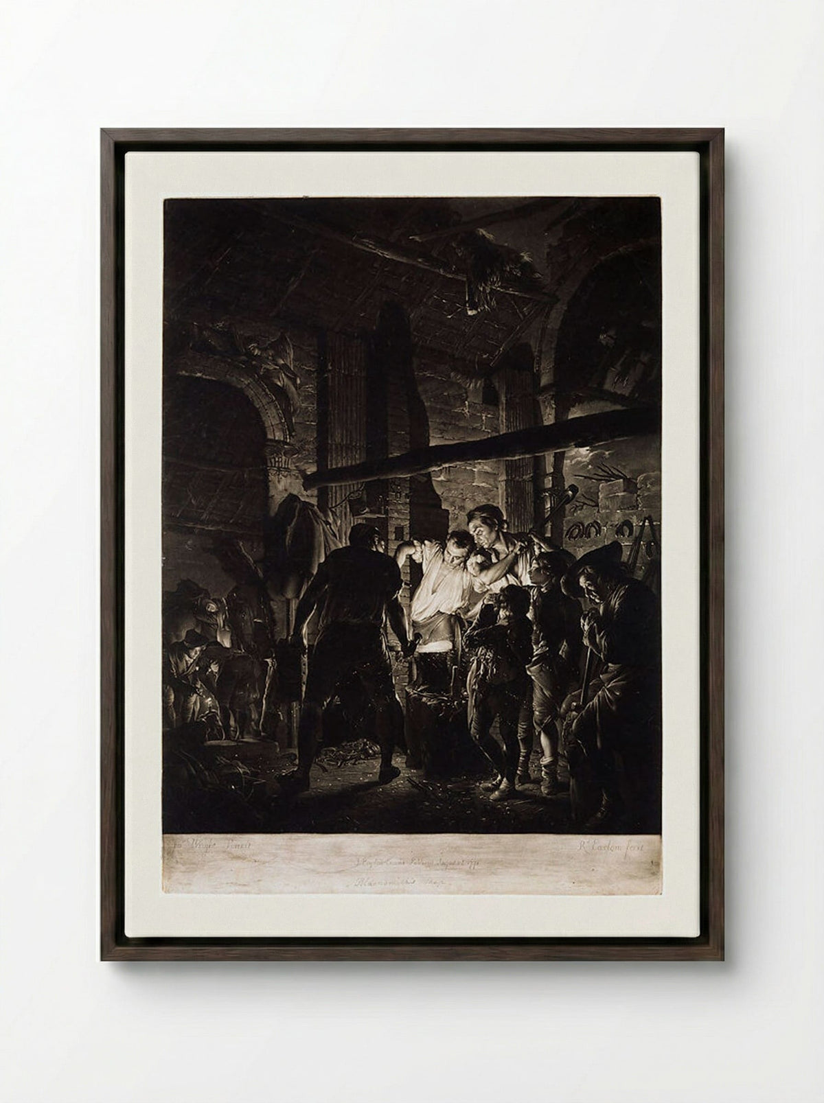 The Blacksmith's Shop - Richard Earlom - Framed Canvas Dark Wood