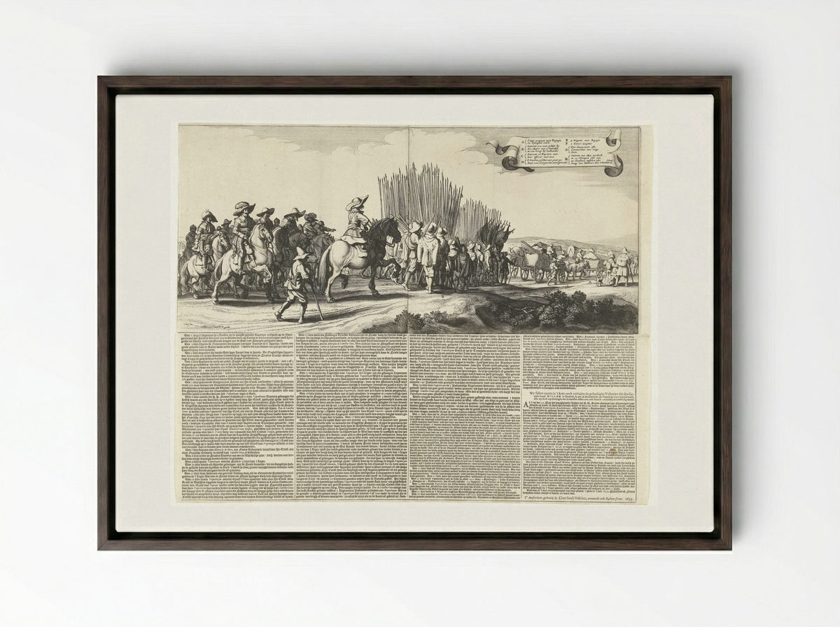 Uittocht van het Spaanse leger uit Maastricht, 1632 (platen 5 en 6) - Jan van de Velde II - Framed Canvas Dark Wood