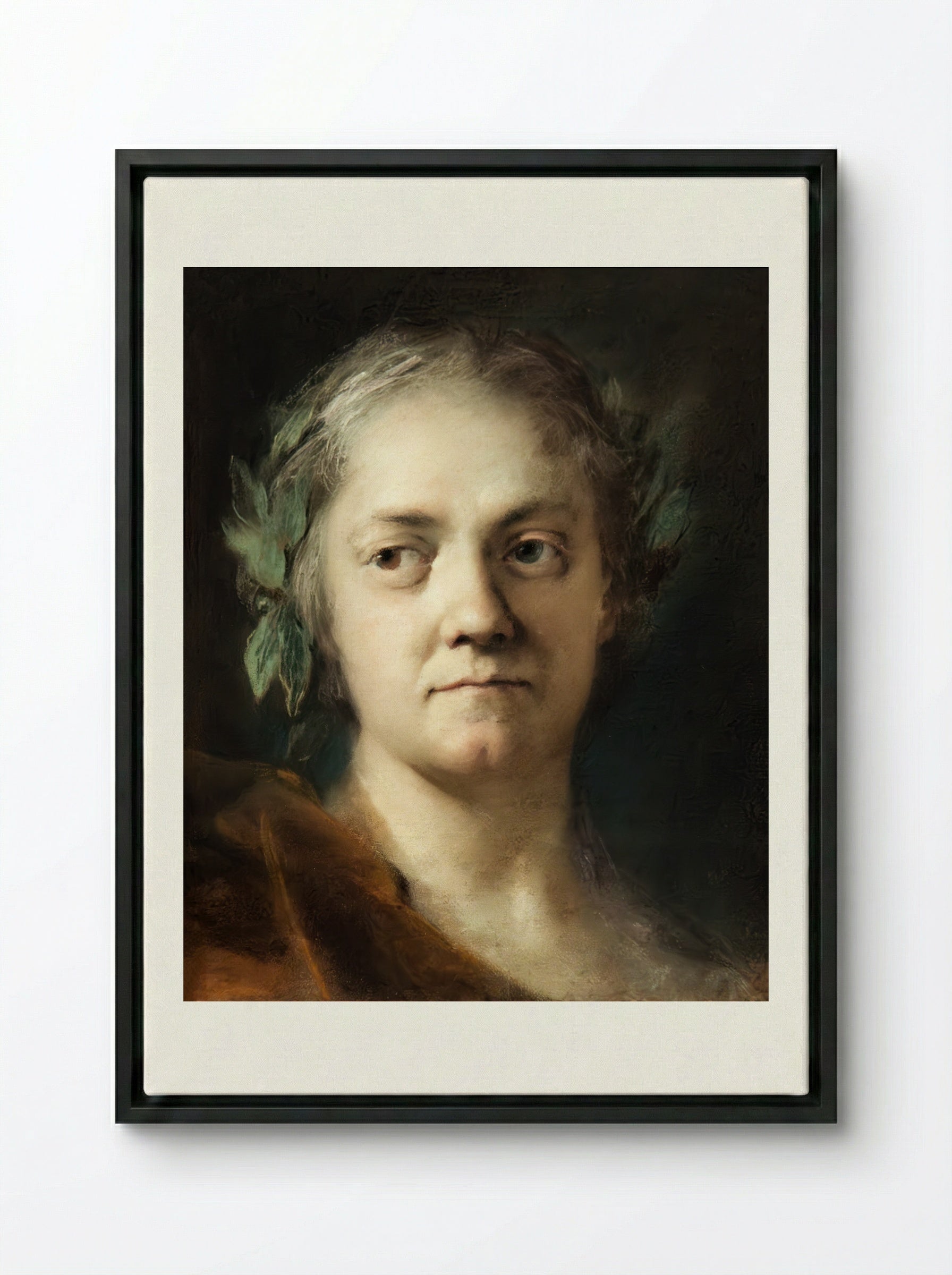 Self-portrait - Rosalba Carriera - Framed Canvas Black
