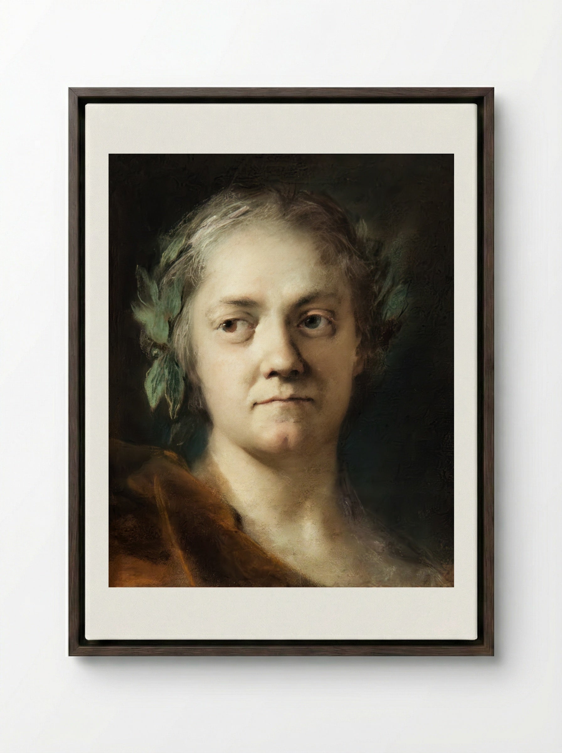 Self-portrait - Rosalba Carriera - Framed Canvas Dark Wood