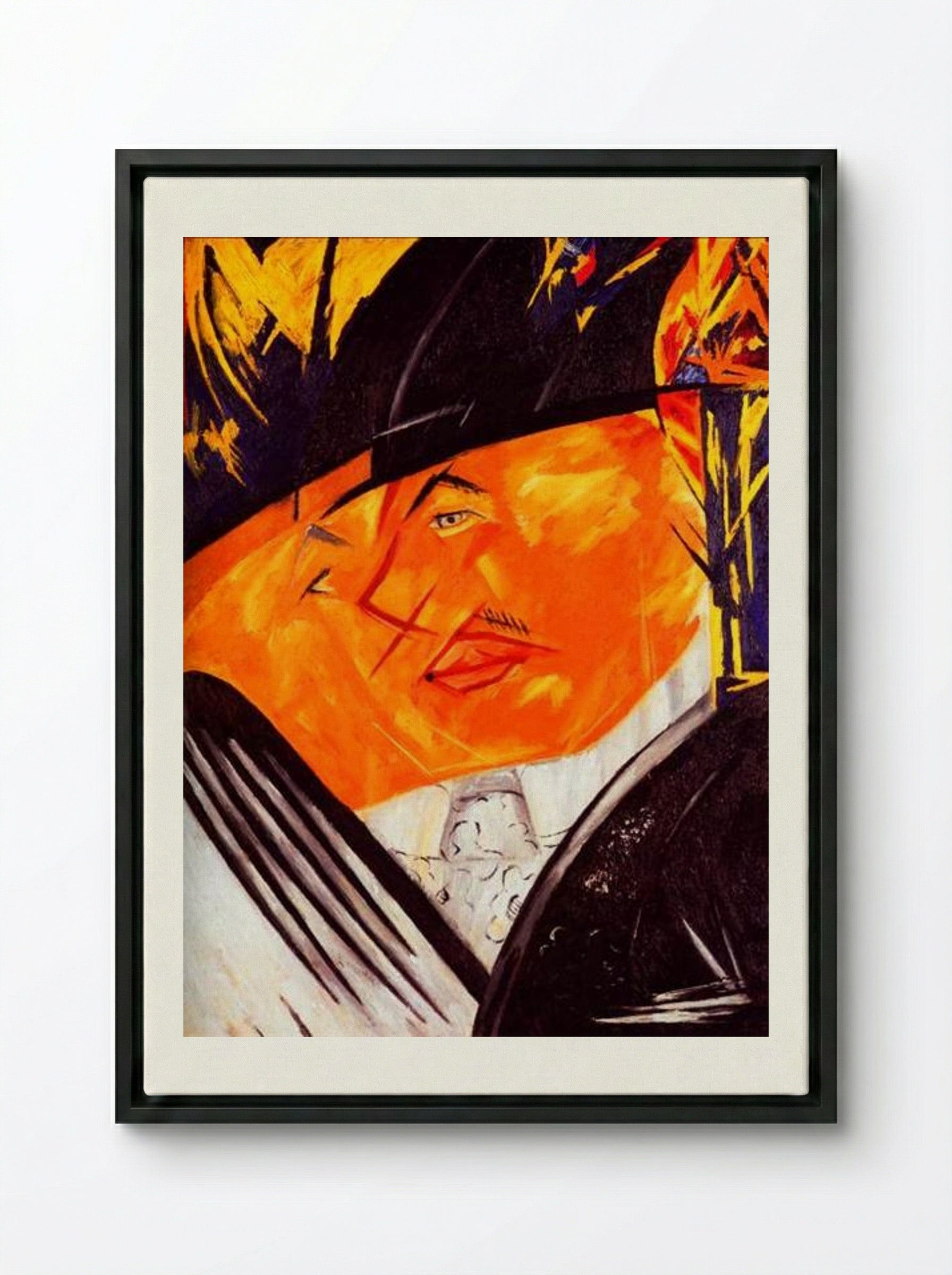 Portrait of Mikhail Larionov - Natalia Goncharova - Framed Canvas Black