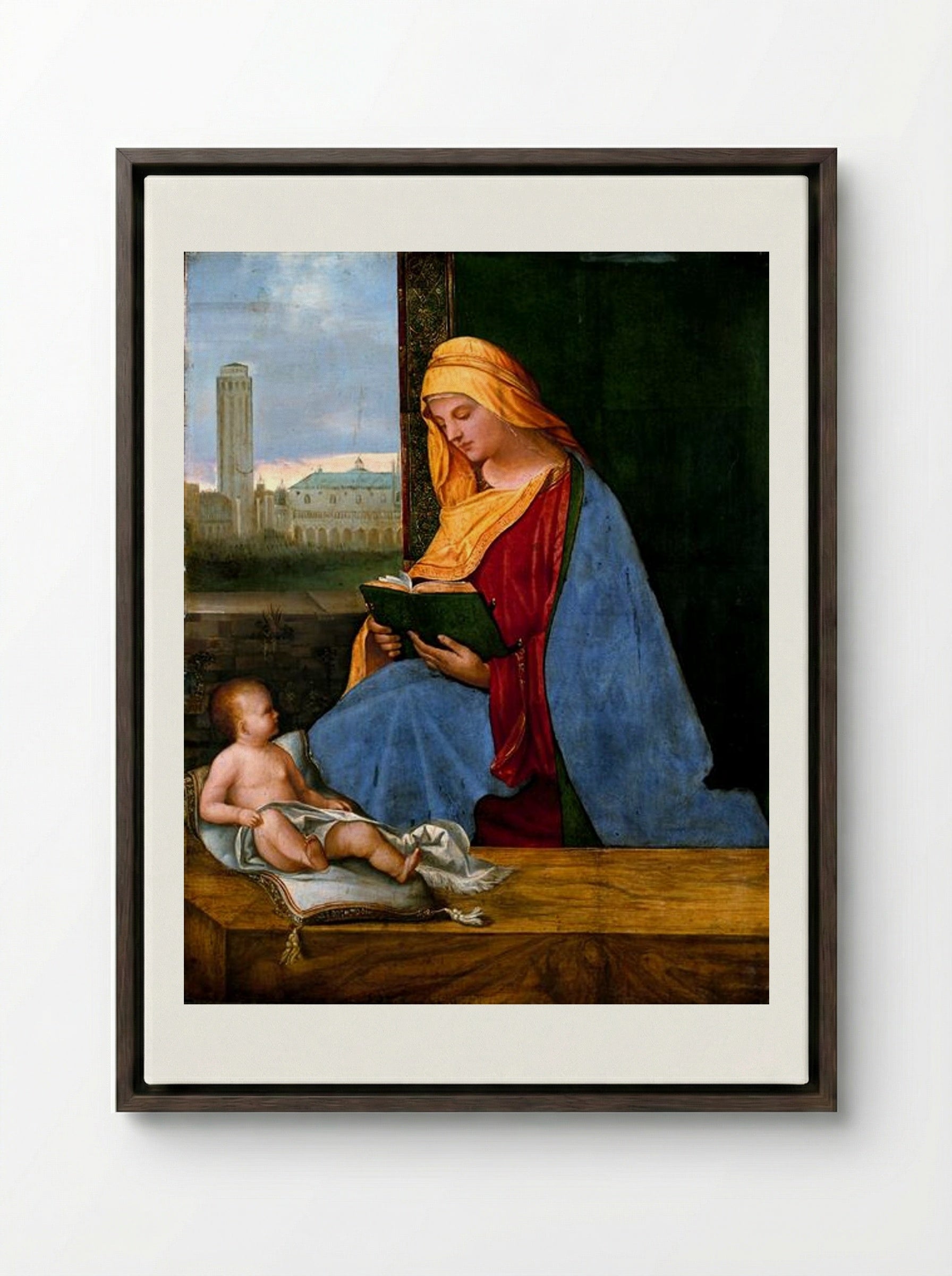 Virgin and Child (The Tallard Madonna) - Giorgione - Framed Canvas Dark Wood