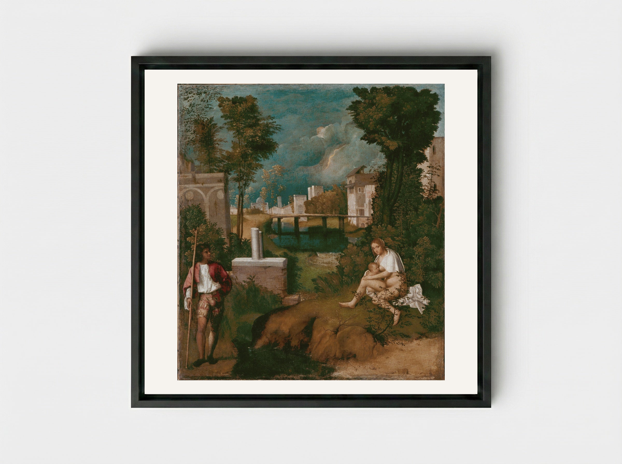 The Tempest - Giorgione - Framed Canvas Black