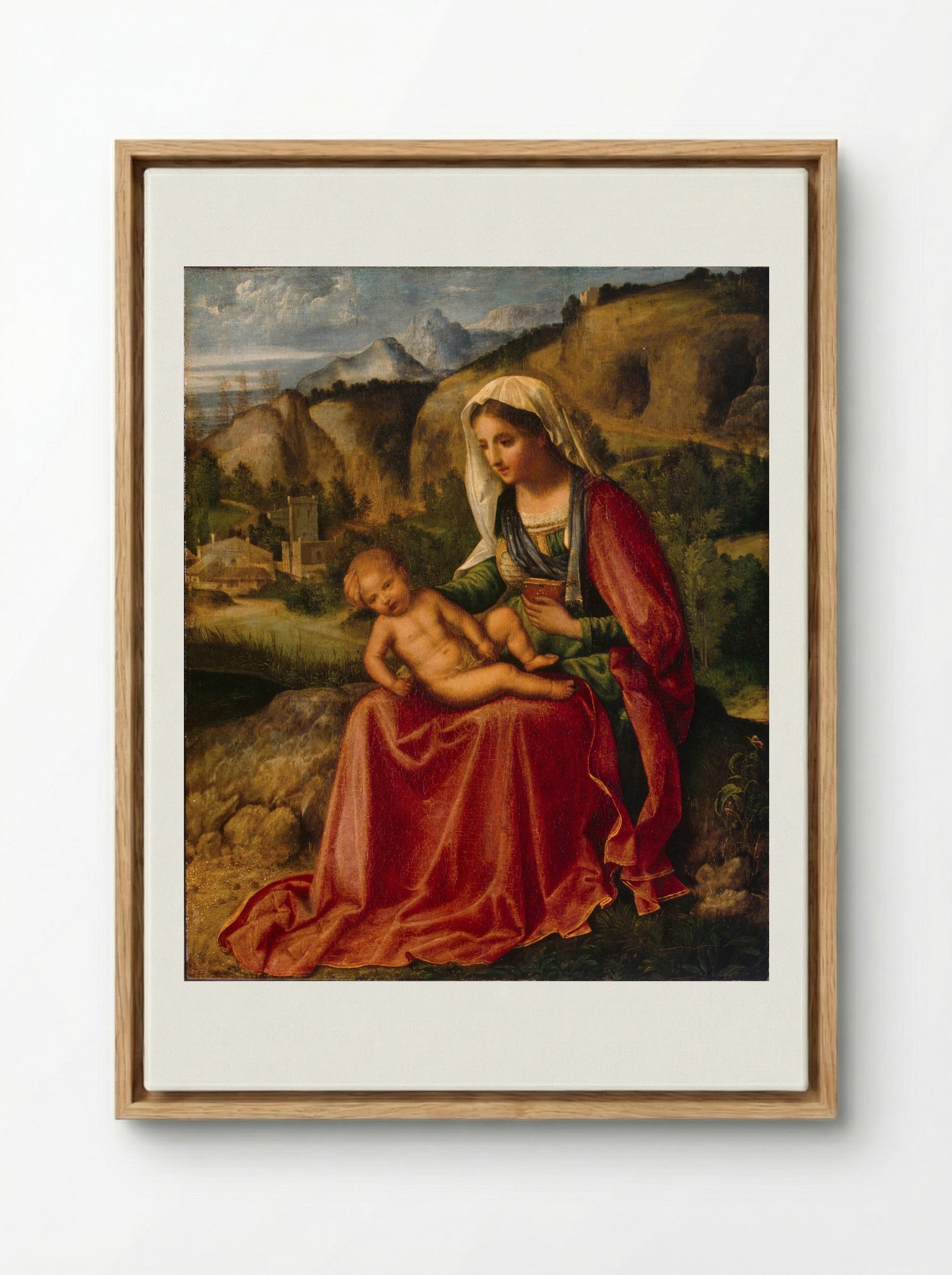 Madonna and Child in a Landscape - Giorgione - Framed Canvas Wood