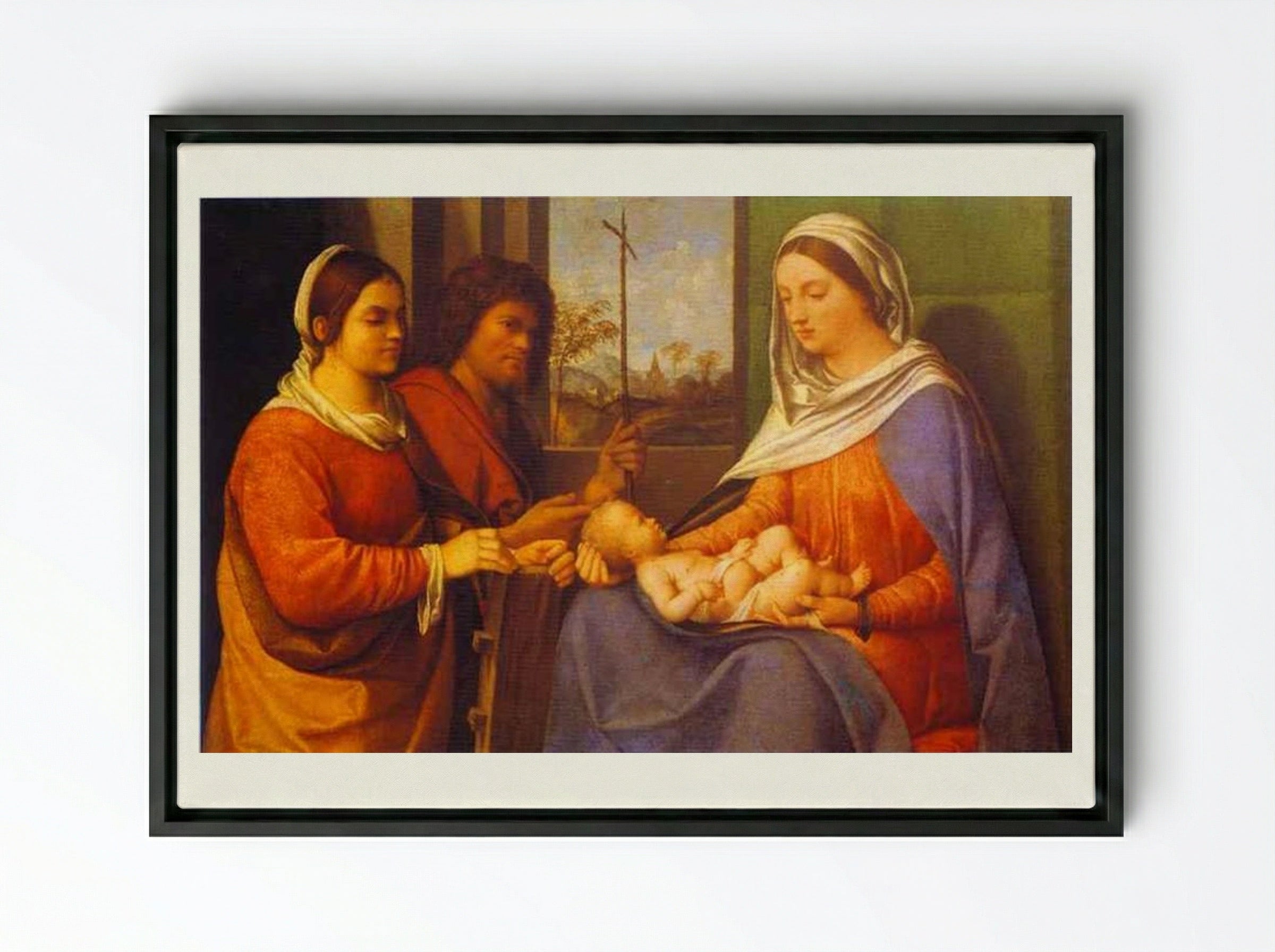 Sacred Conversation - Giorgione - Framed Canvas Black