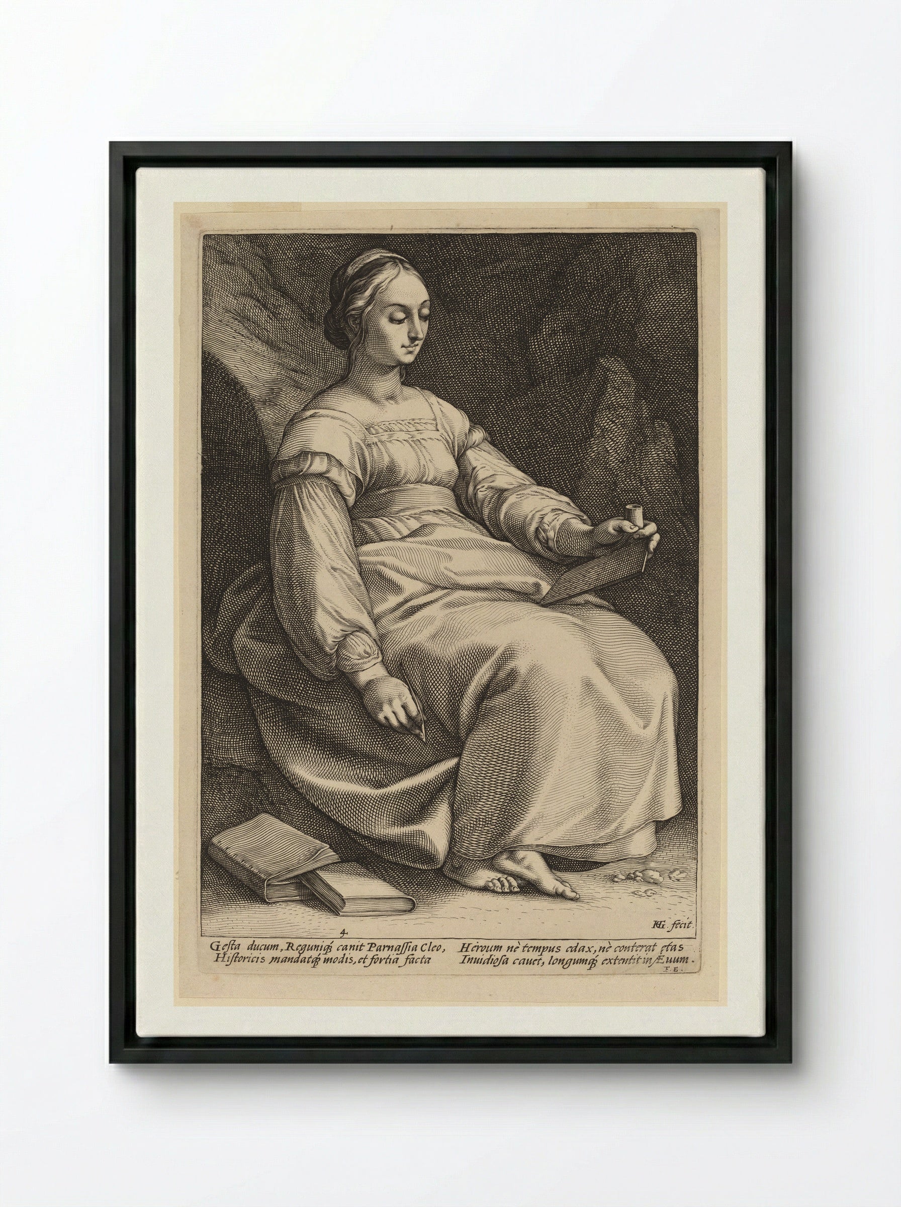 Clio - Hendrick Goltzius - Framed Canvas Black