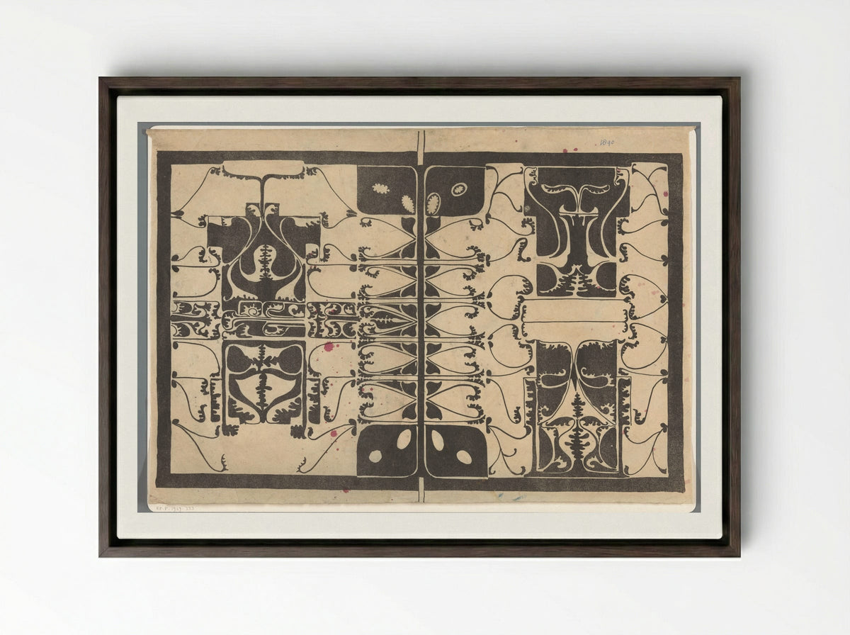 Omslag met gestileerde plantmotieven - Carel Adolph Lion Cachet - Framed Canvas Dark Wood