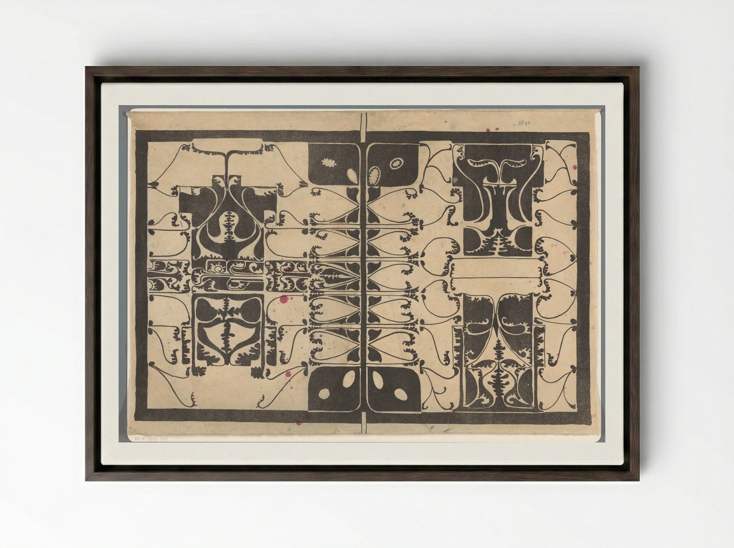 Omslag met gestileerde plantmotieven - Carel Adolph Lion Cachet - Framed Canvas Dark Wood