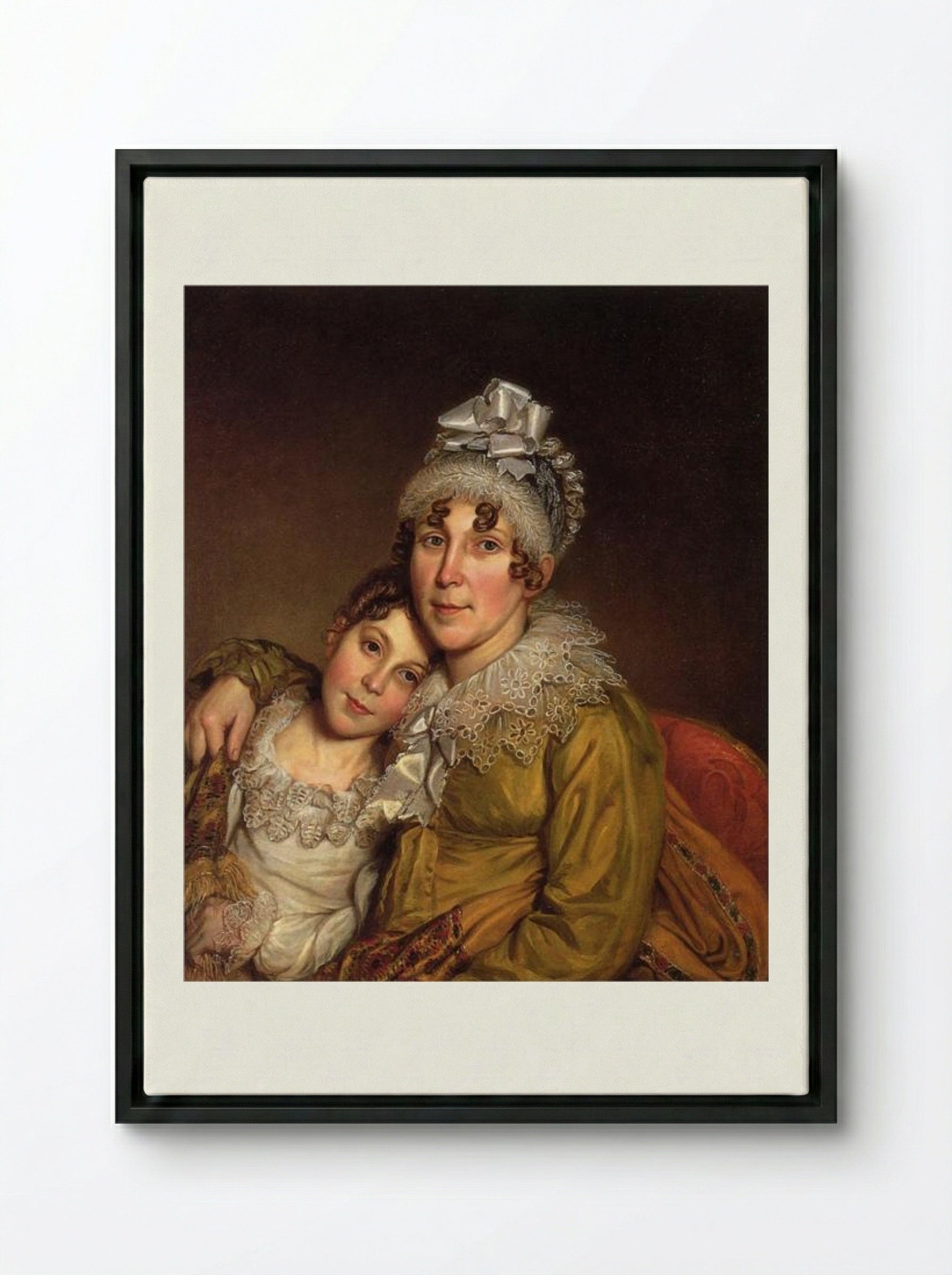 Mother Caressing Her Convalescent Daughter - Charles Willson Peale - Framed Canvas Black