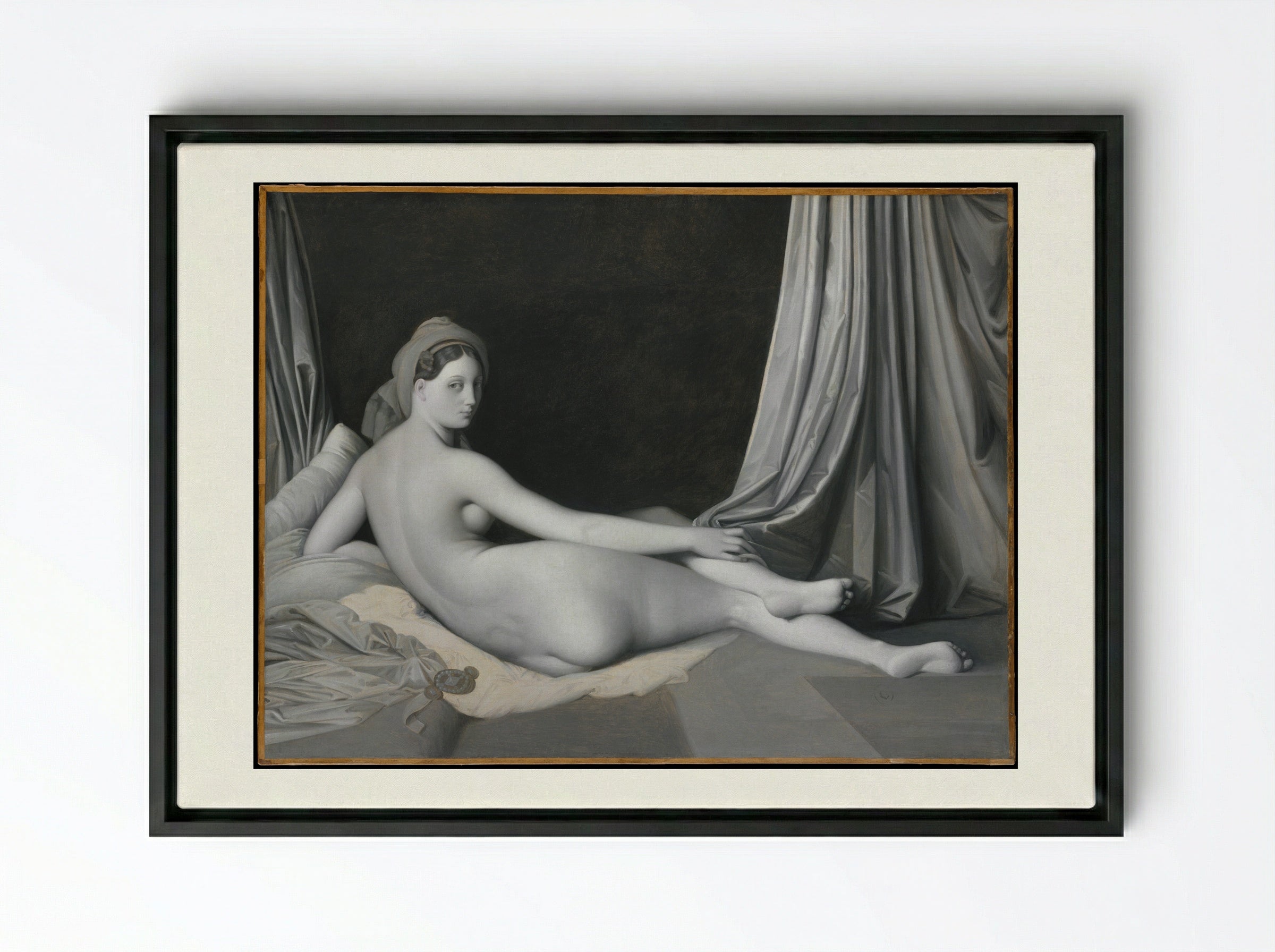 Odalisque in Grisaille - Jean Auguste Dominique Ingres - Framed Canvas Black