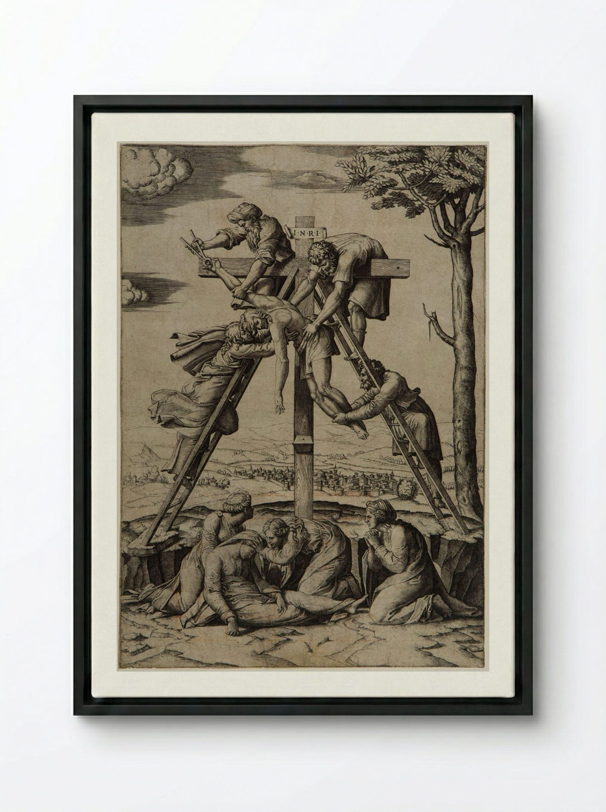 The Deposition from the Cross - Marcantonio Raimondi - Framed Canvas Black