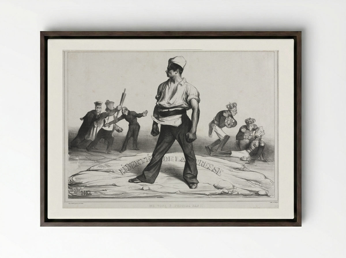 Ne vous y frottez pas! - Honoré Daumier - Framed Canvas Dark Wood