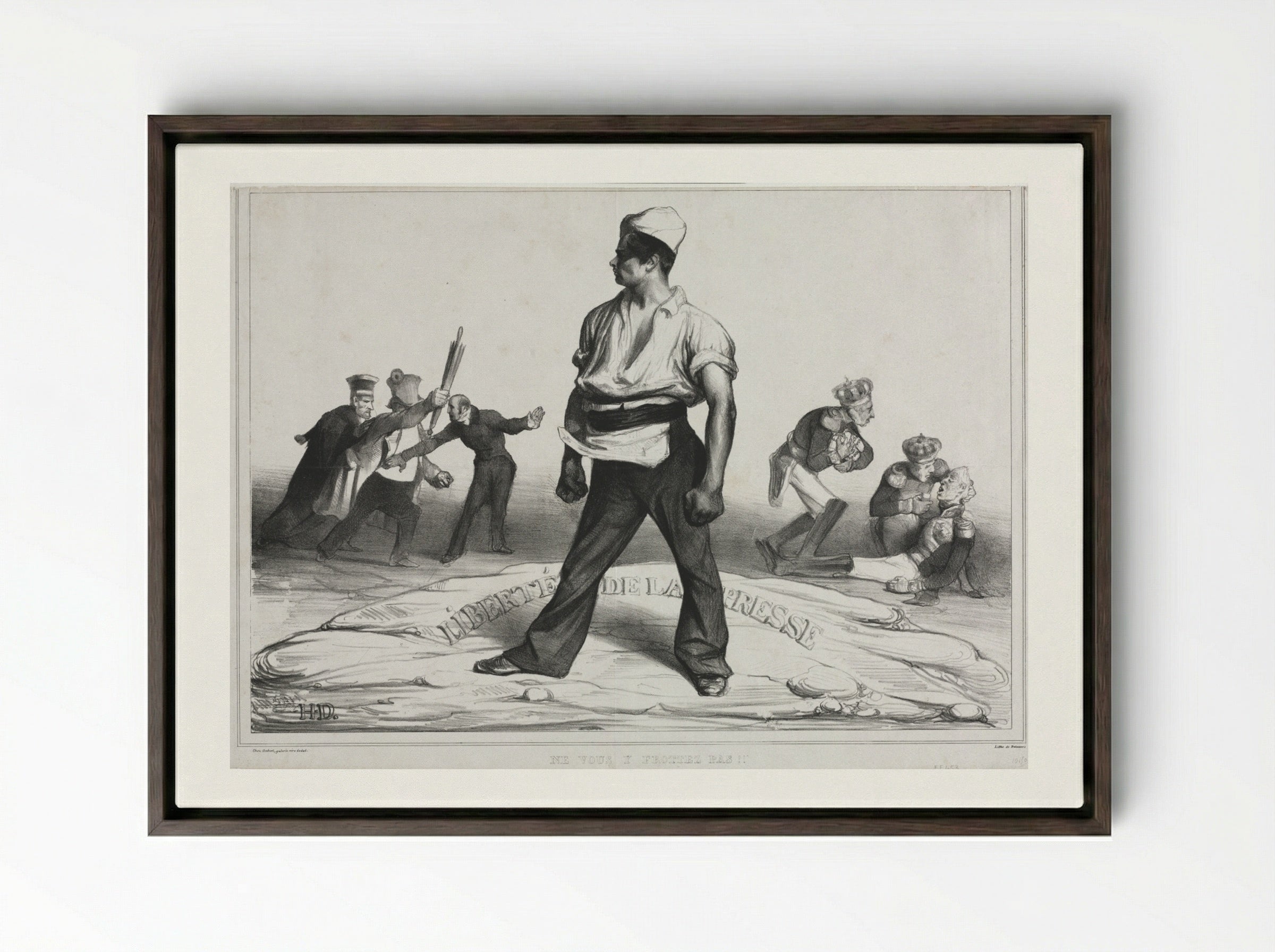 Ne vous y frottez pas! - Honoré Daumier - Framed Canvas Dark Wood