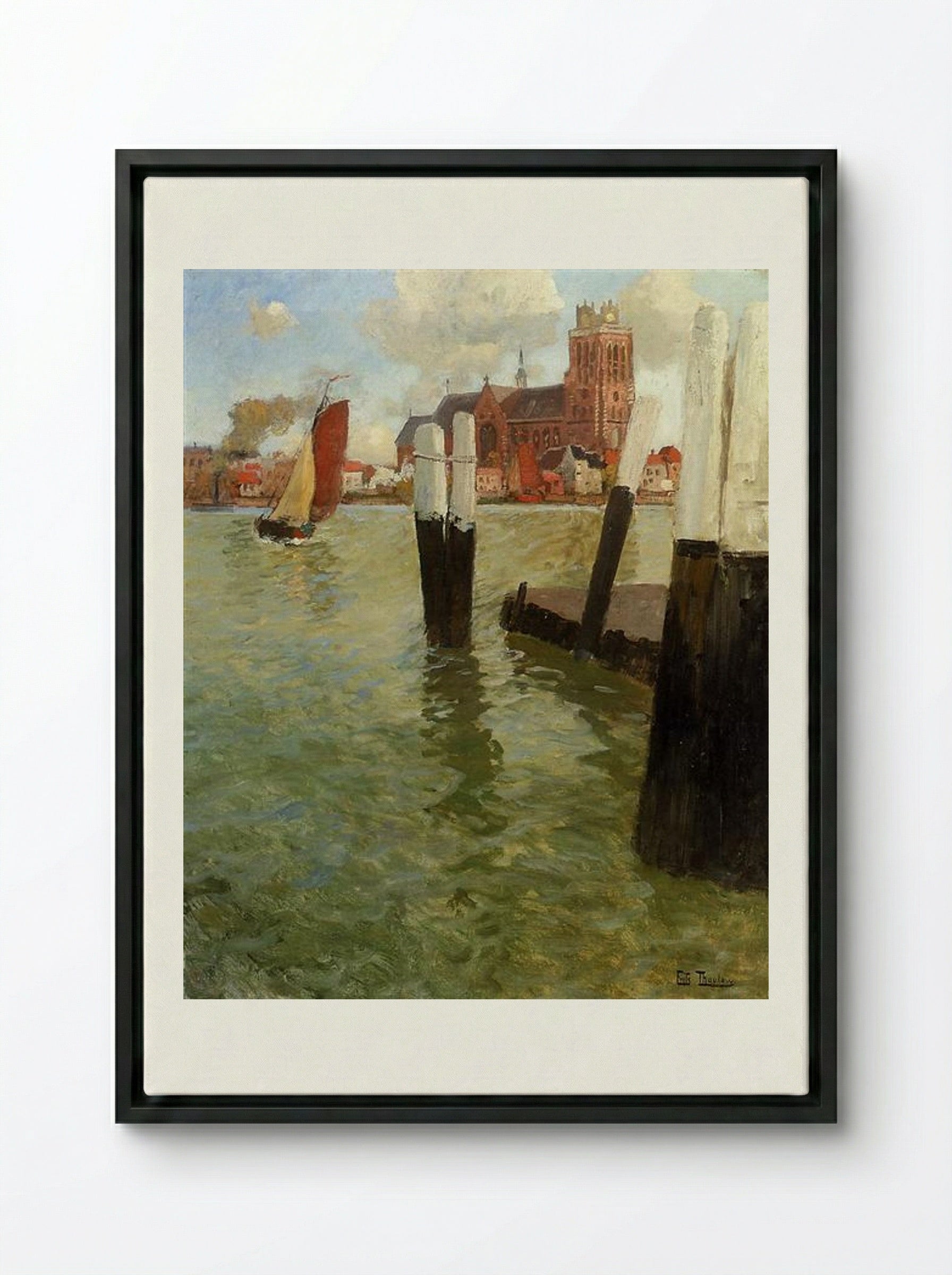 The Pier, Dordrecht - Frits Thaulow - Framed Canvas Black