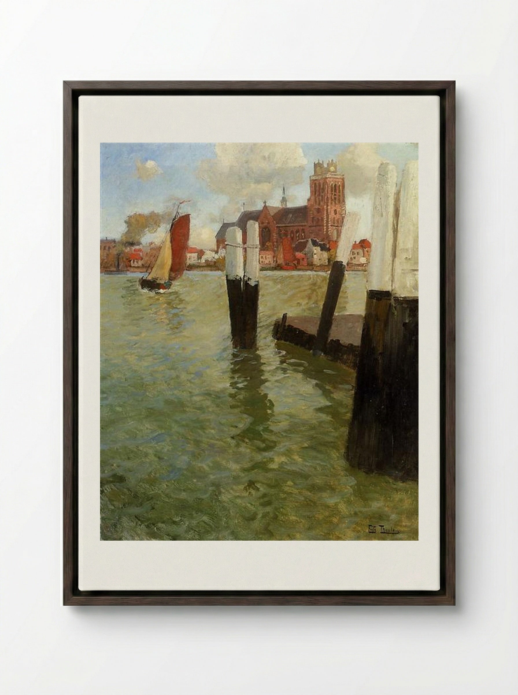 The Pier, Dordrecht - Frits Thaulow - Framed Canvas Dark Wood