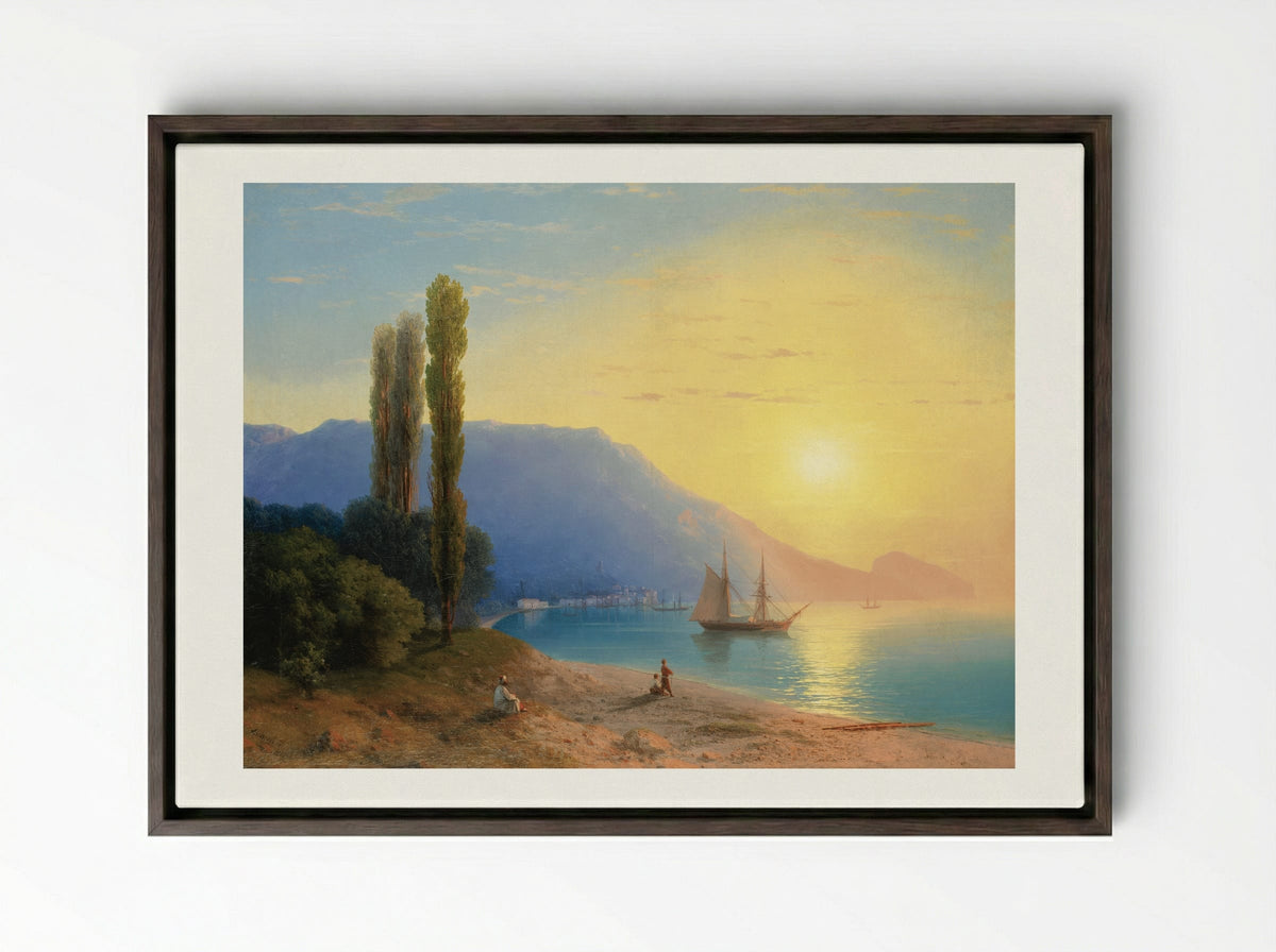 The Sunset - Ivan Aivazovsky - Framed Canvas Dark Wood