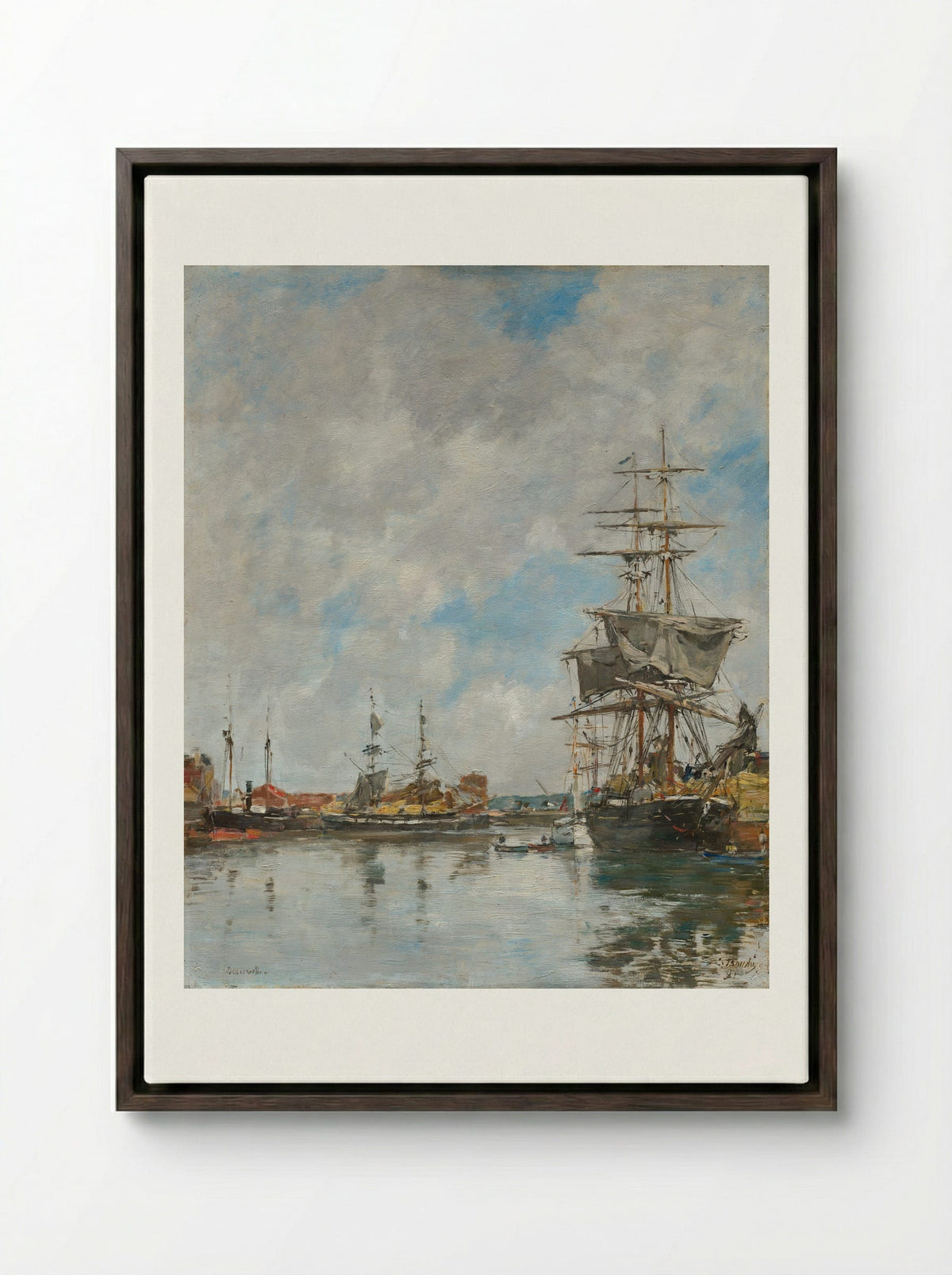 Deauville, the Dock - Eugène Boudin - Framed Canvas Dark Wood