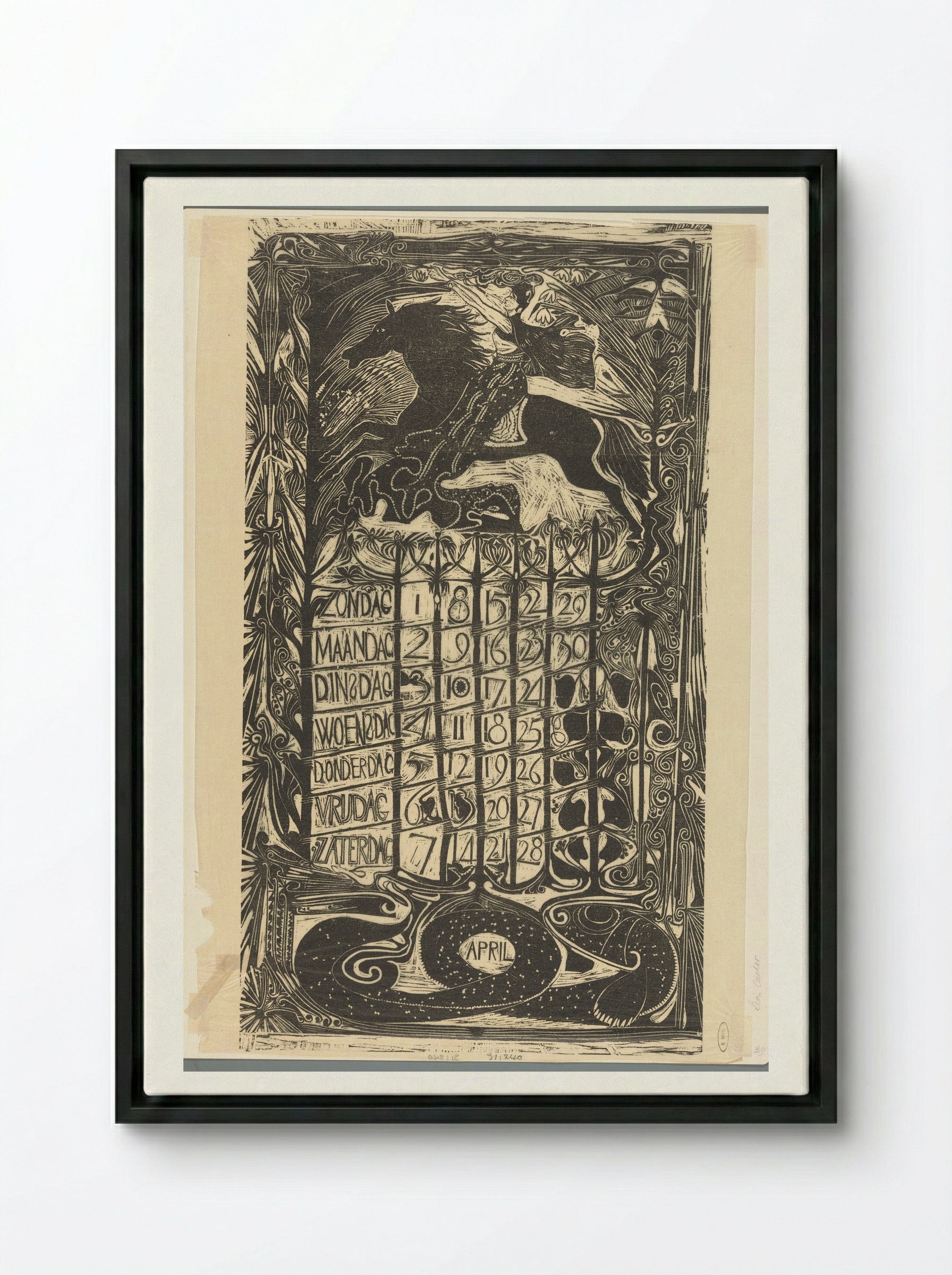Kalenderblad april 1894 - Carel Adolph Lion Cachet - Framed Canvas Black