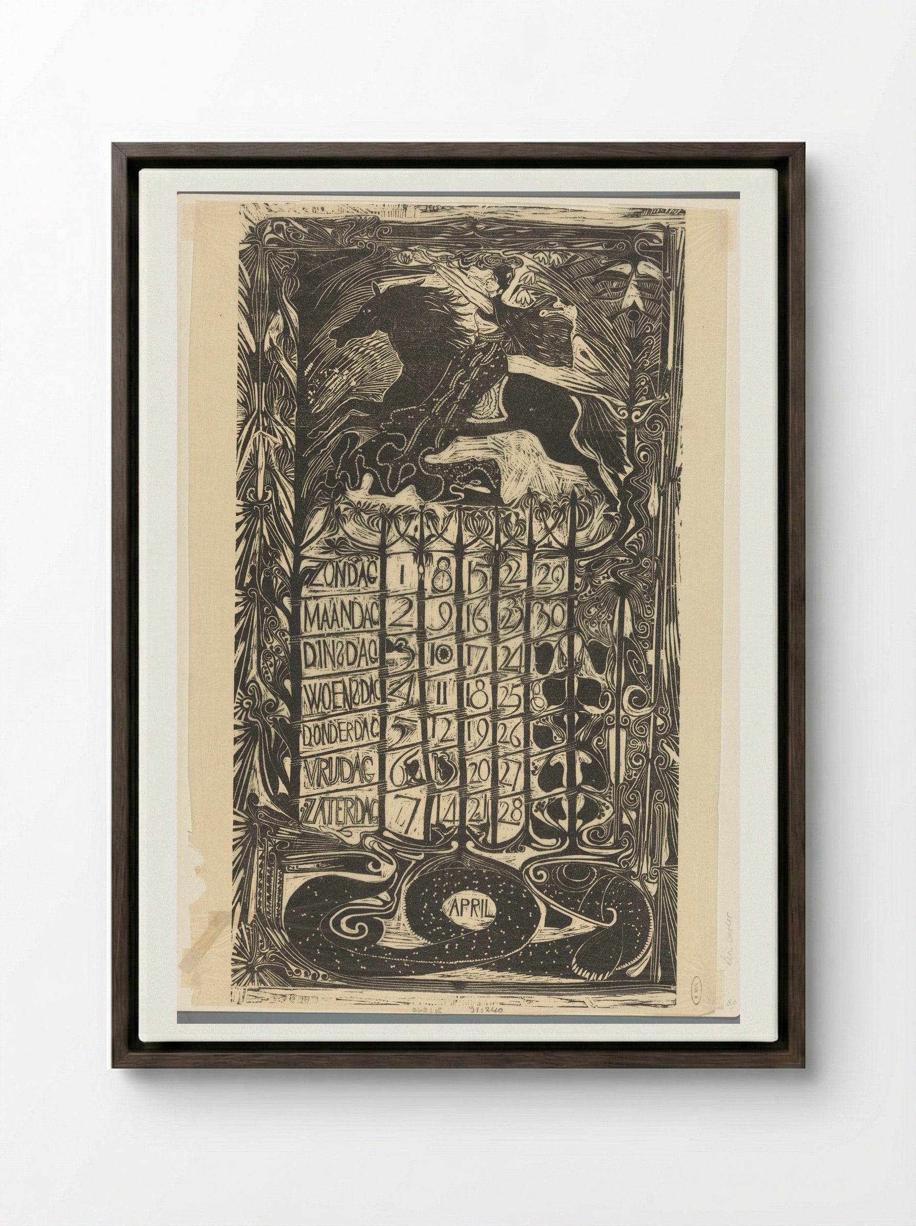 Kalenderblad april 1894 - Carel Adolph Lion Cachet - Framed Canvas Dark Wood