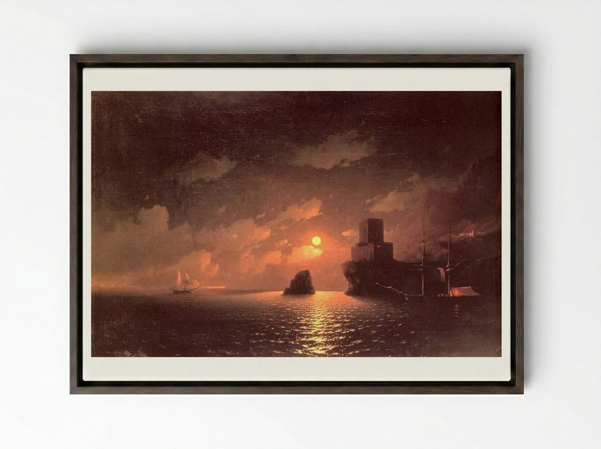 Lunar Night - Ivan Aivazovsky - Framed Canvas Dark Wood