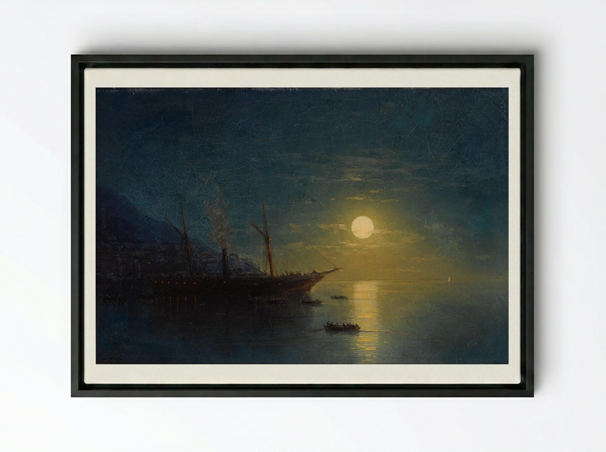 Moonlit Night Beside the Sea - Ivan Aivazovsky - Framed Canvas Black