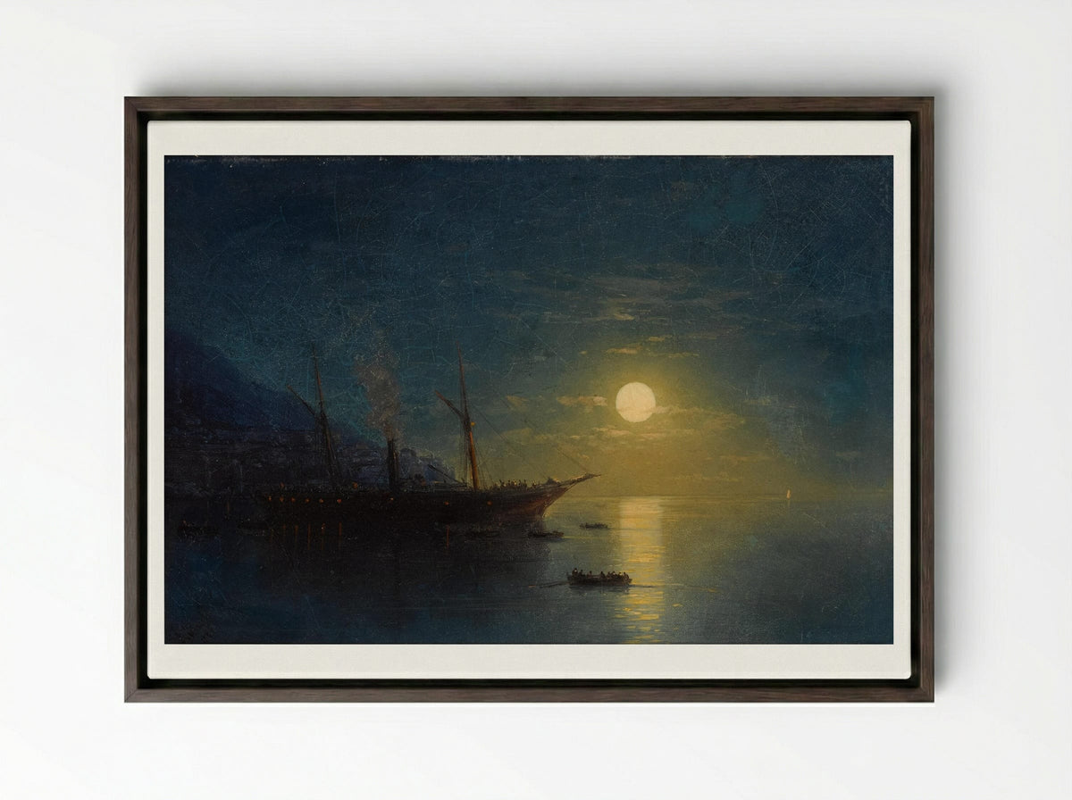 Moonlit Night Beside the Sea - Ivan Aivazovsky - Framed Canvas Dark Wood