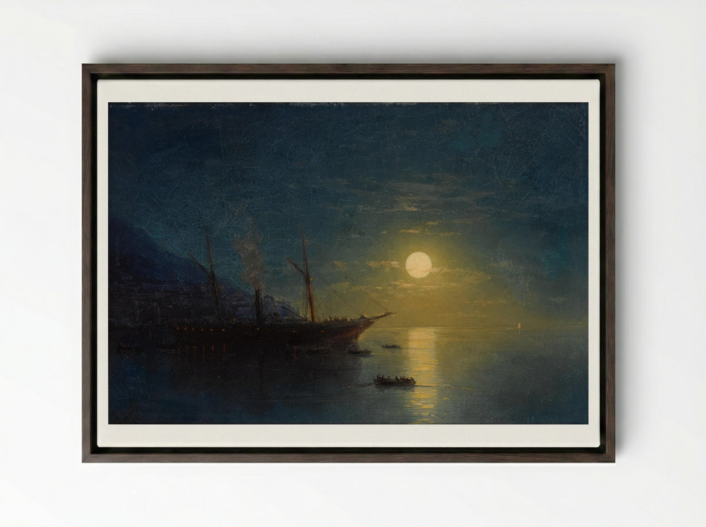 Moonlit Night Beside the Sea - Ivan Aivazovsky - Framed Canvas Dark Wood