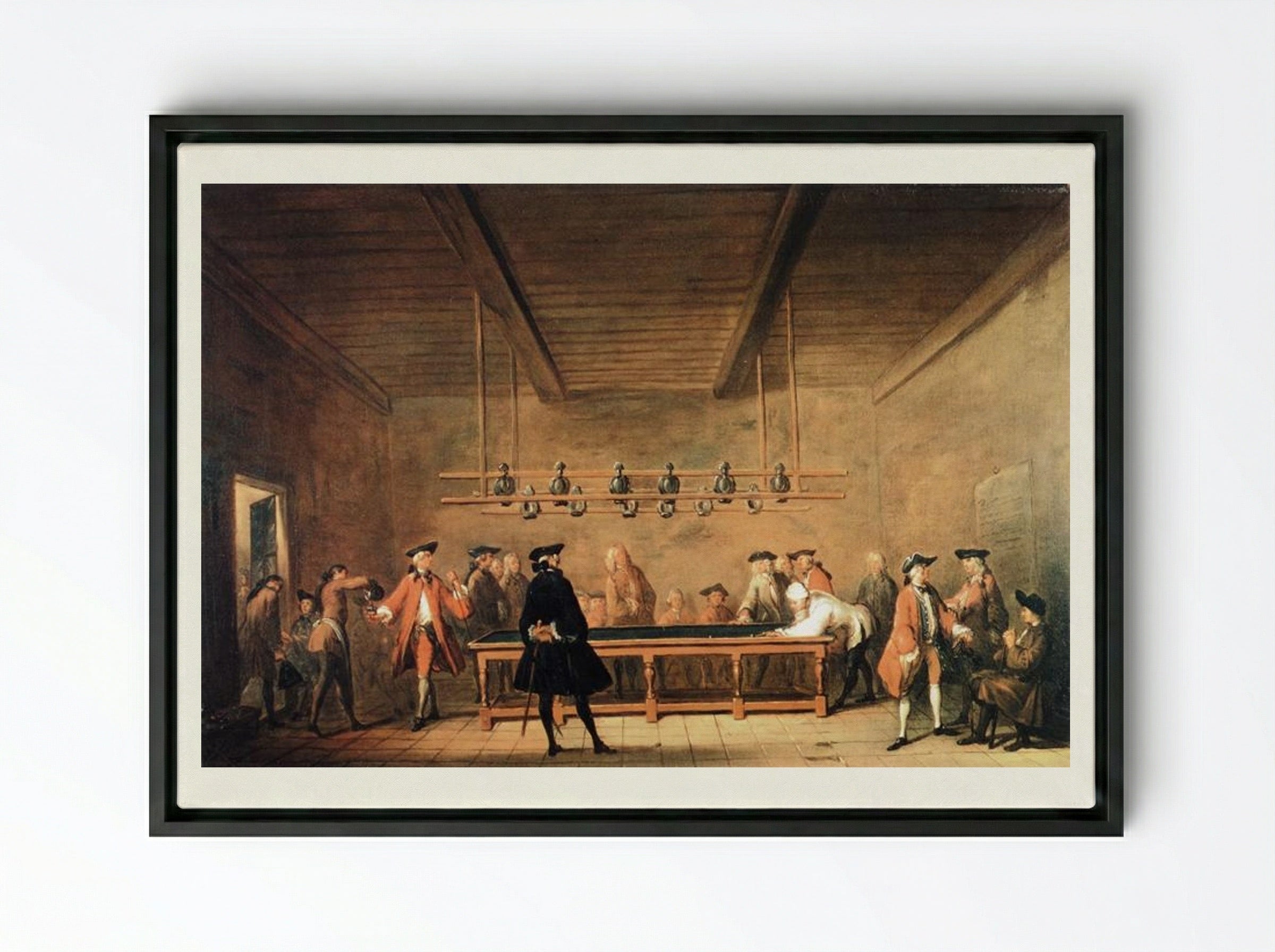 A Game of Billiards - Jean-Baptiste-Siméon Chardin - Framed Canvas Black