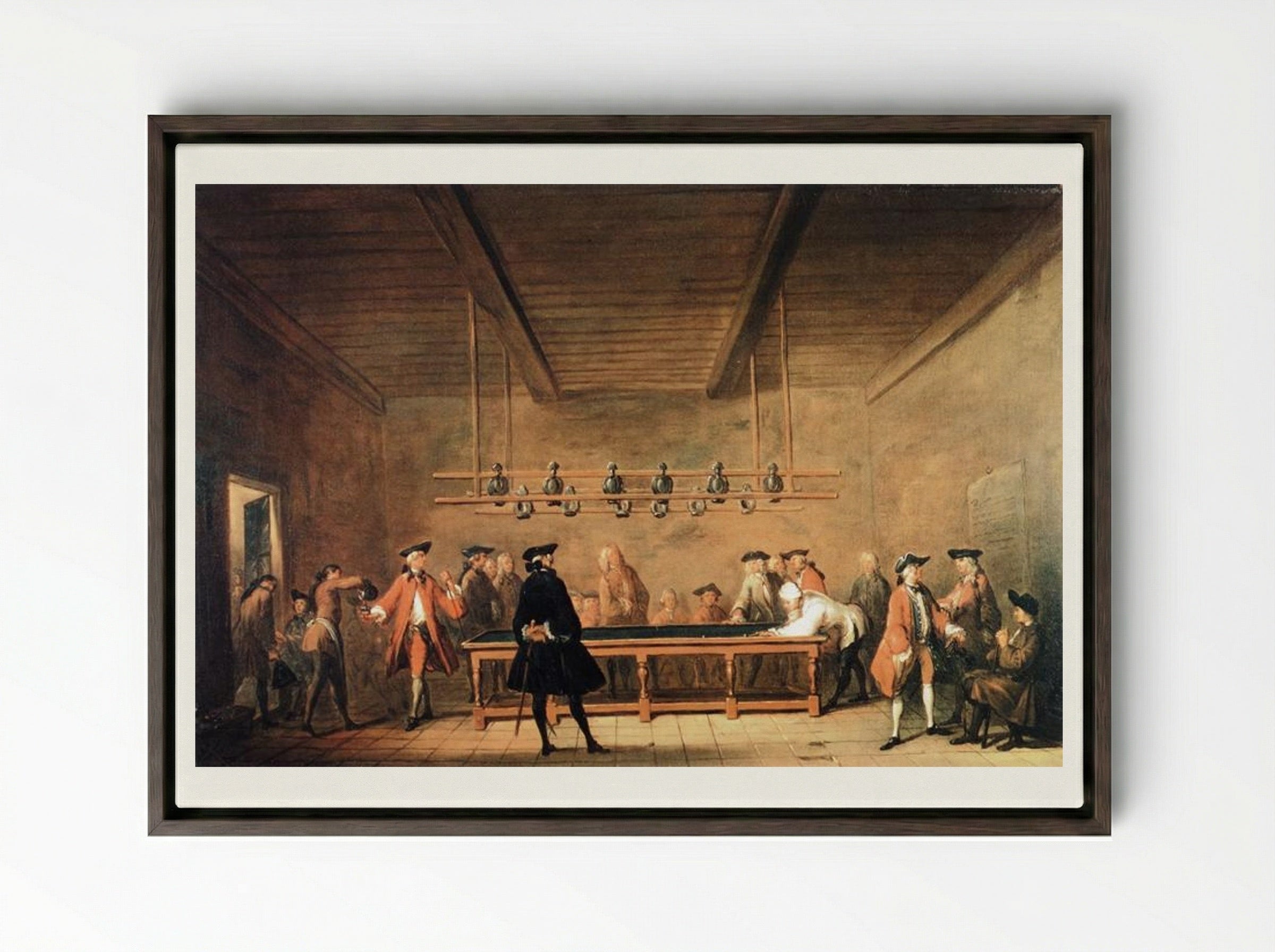 A Game of Billiards - Jean-Baptiste-Siméon Chardin - Framed Canvas Dark Wood