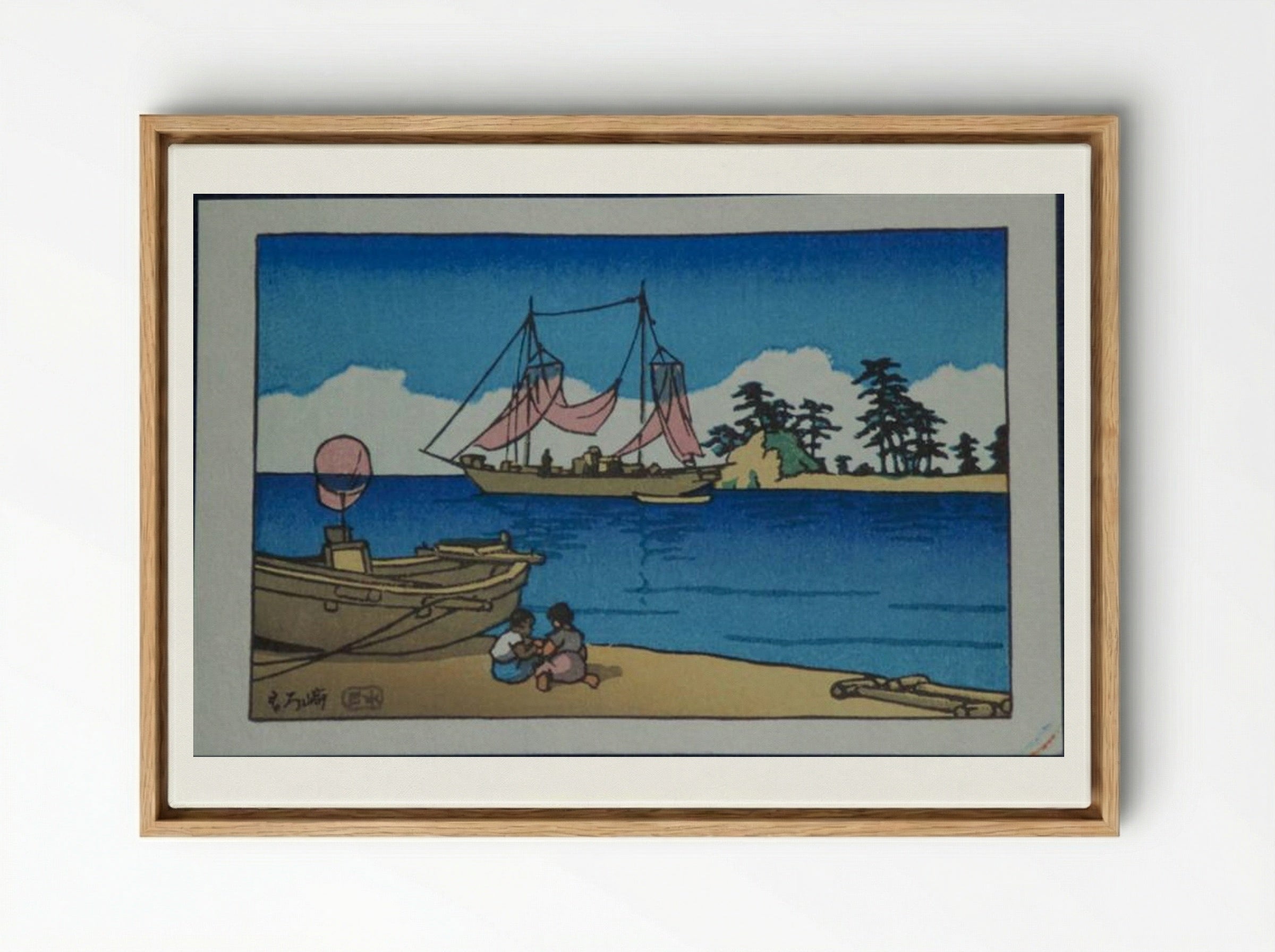 Children at the Seaside - Hasui Kawase - Framed Canvas Wood