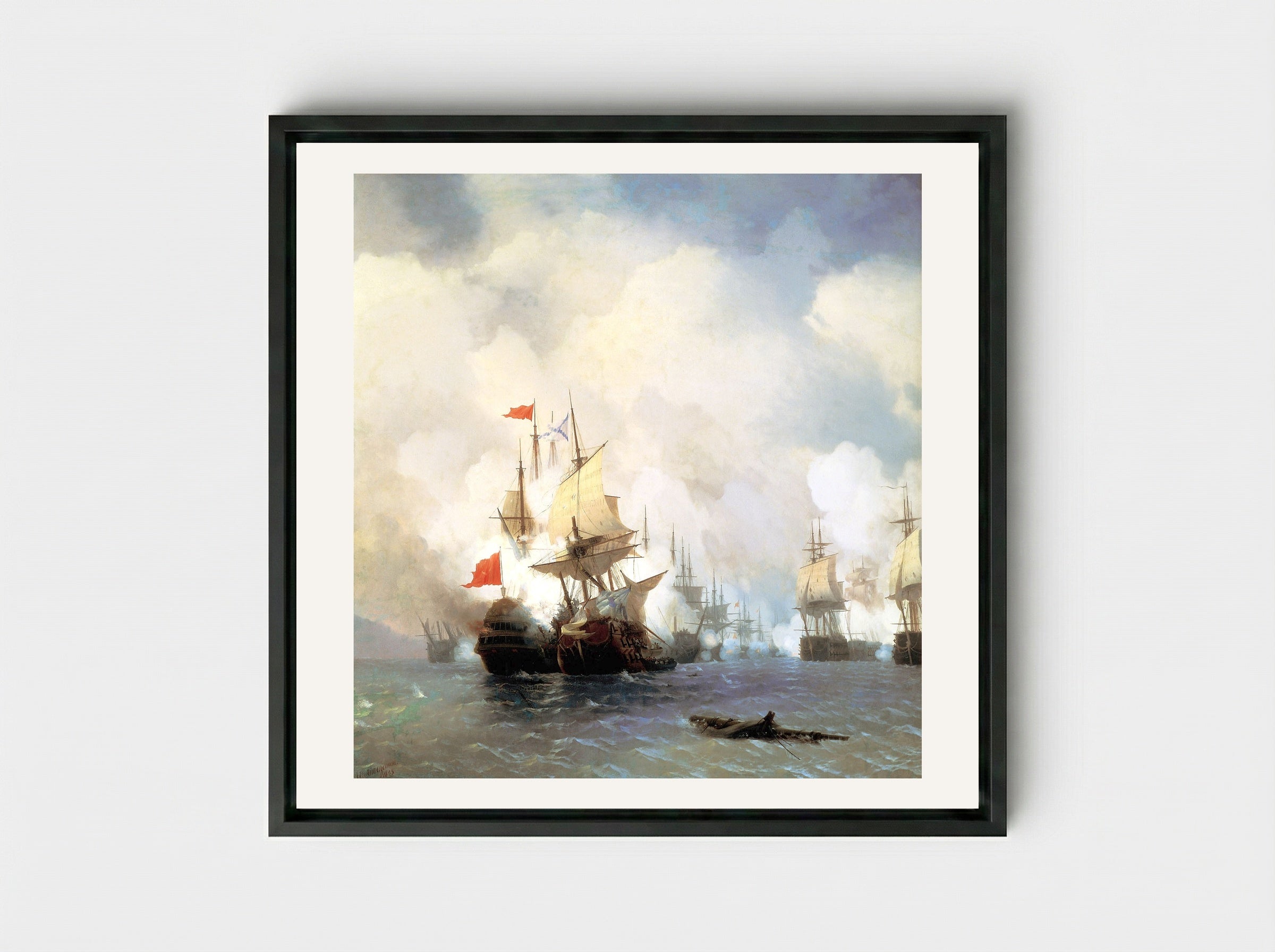 Battle of Chios on 24 June, 1770 - Ivan Aivazovsky - Framed Canvas Black