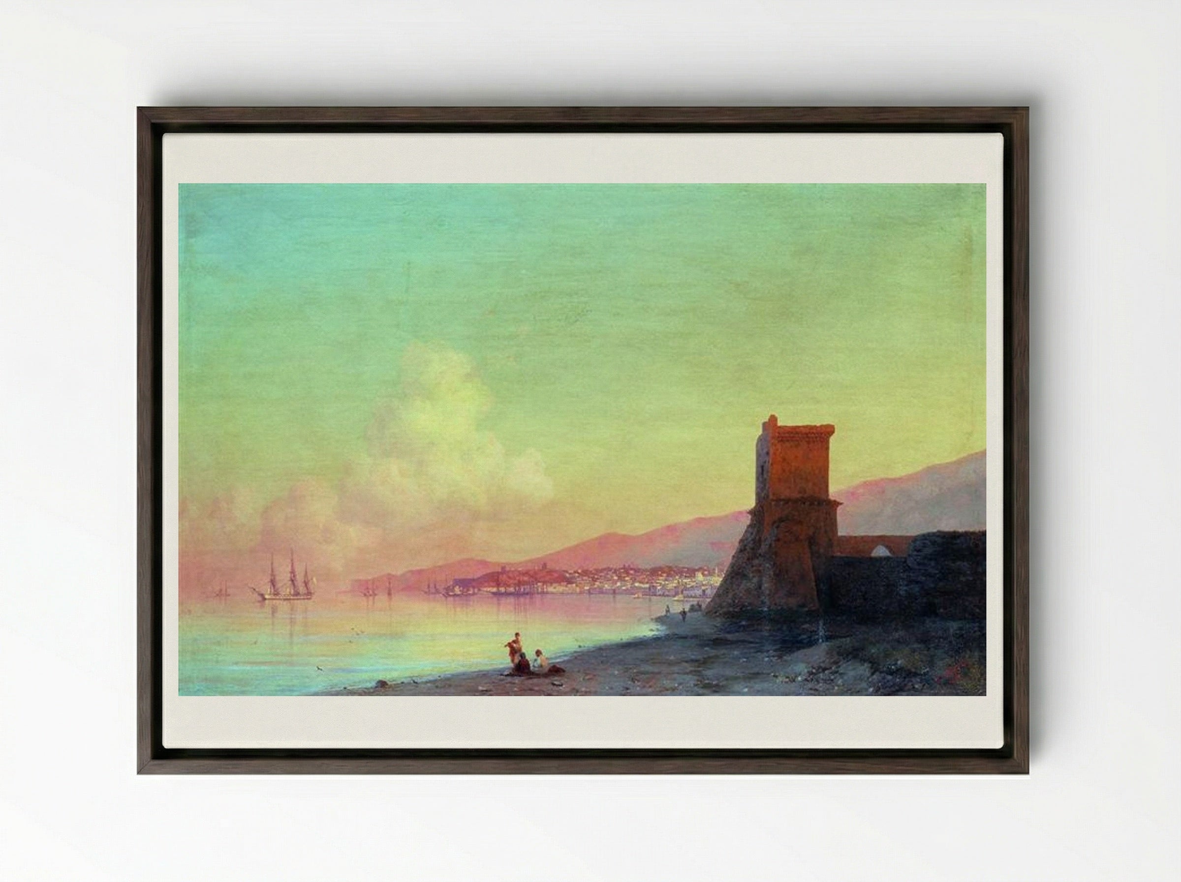 Sunrise in Feodosia - Ivan Aivazovsky - Framed Canvas Dark Wood