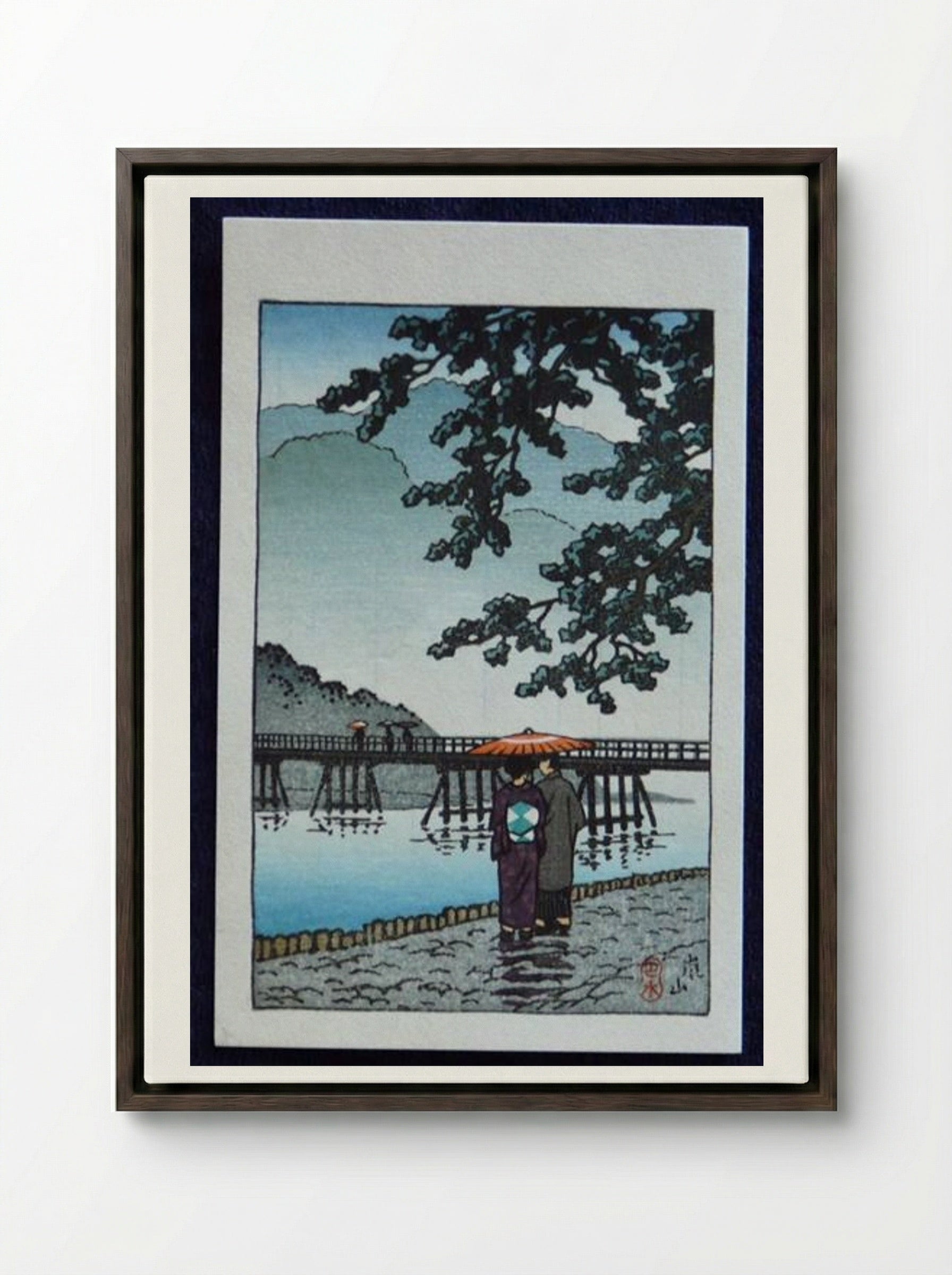 Light Rain at Arishiyama - Hasui Kawase - Framed Canvas Dark Wood