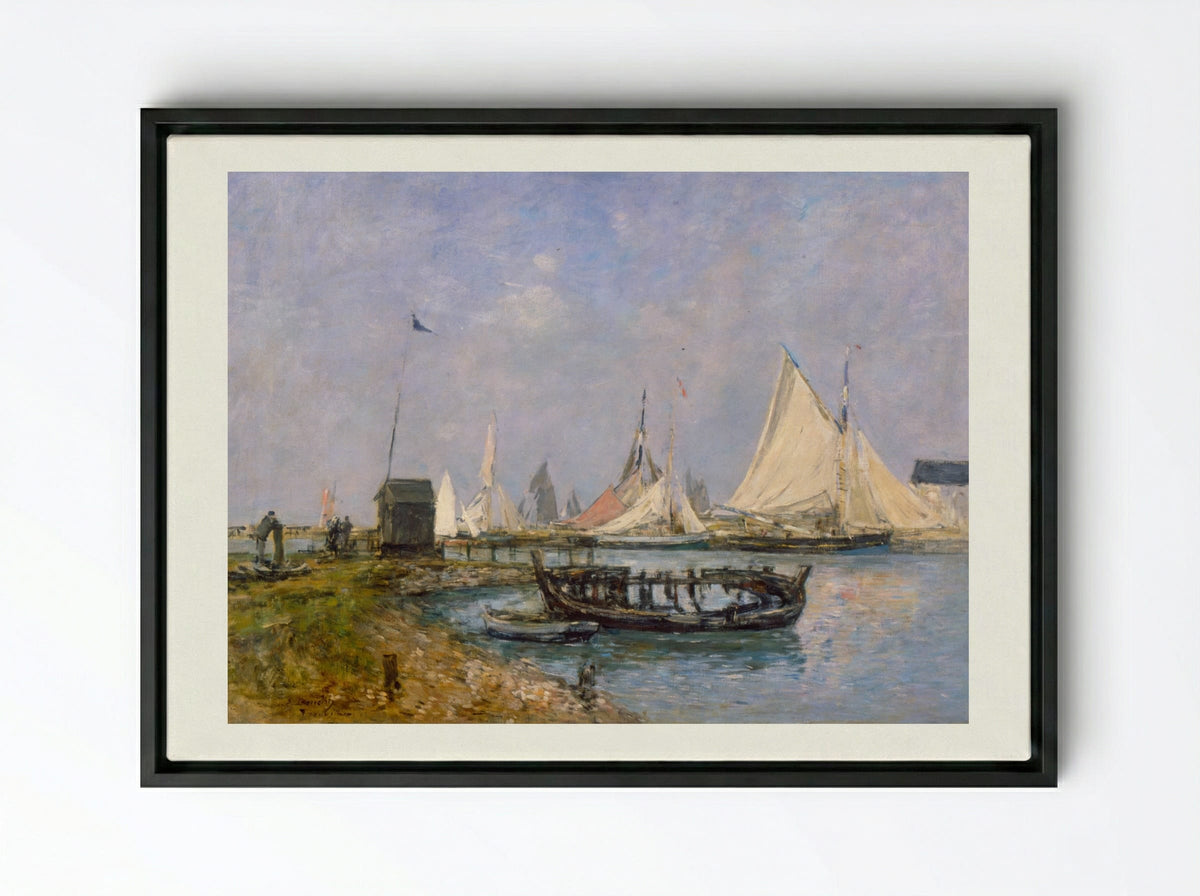 Entrance to the Port of Trouville - Eugène Boudin - Framed Canvas Black