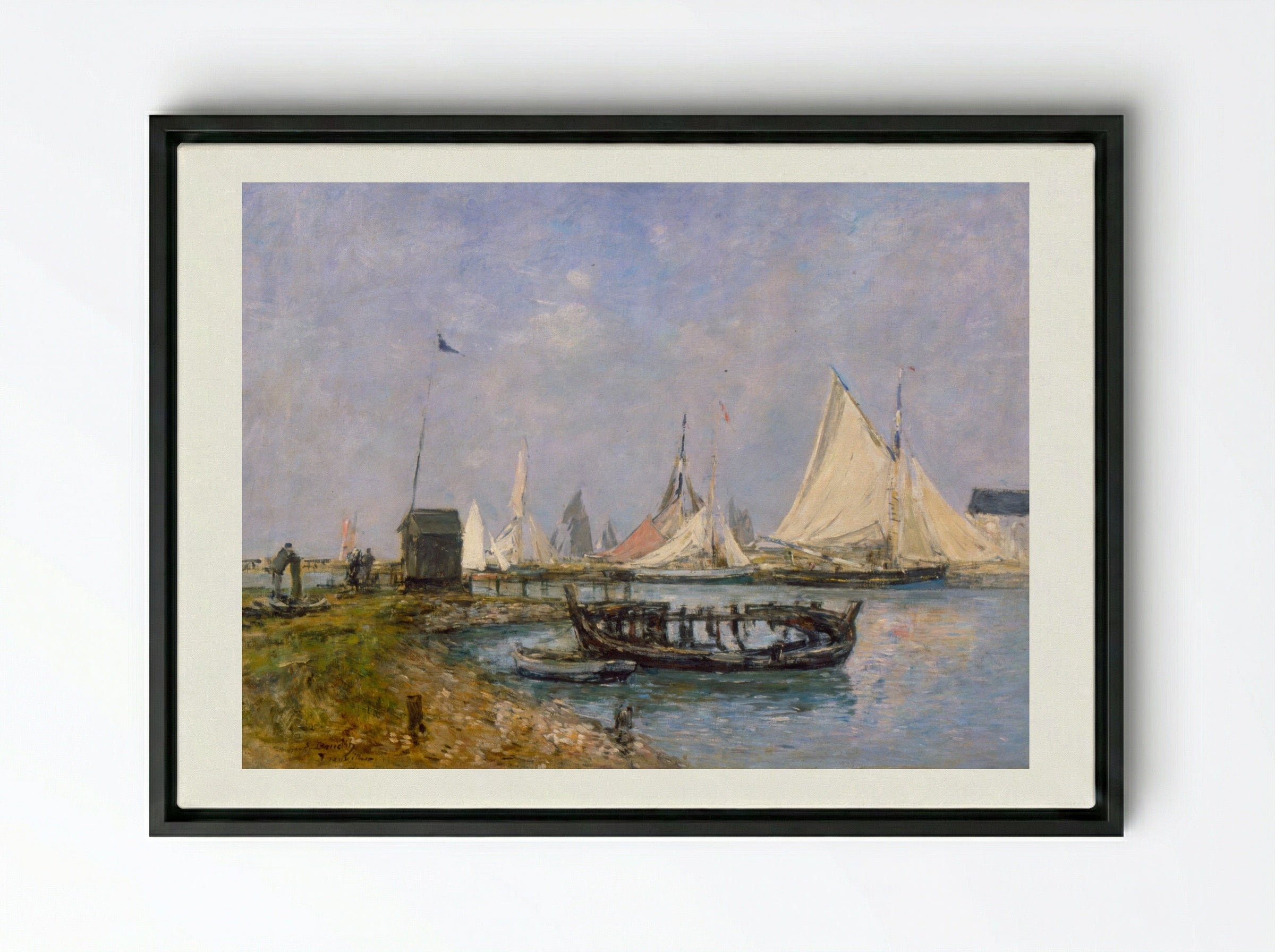 Entrance to the Port of Trouville - Eugène Boudin - Framed Canvas Black