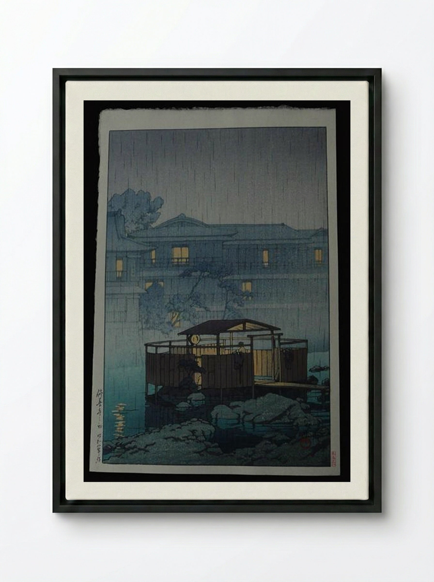 Rain at Shuzenji Spa - Hasui Kawase - Framed Canvas Black