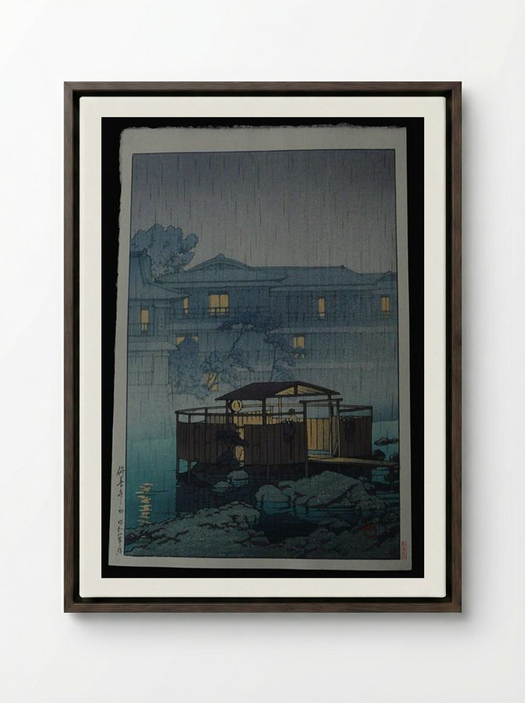 Rain at Shuzenji Spa - Hasui Kawase - Framed Canvas Dark Wood