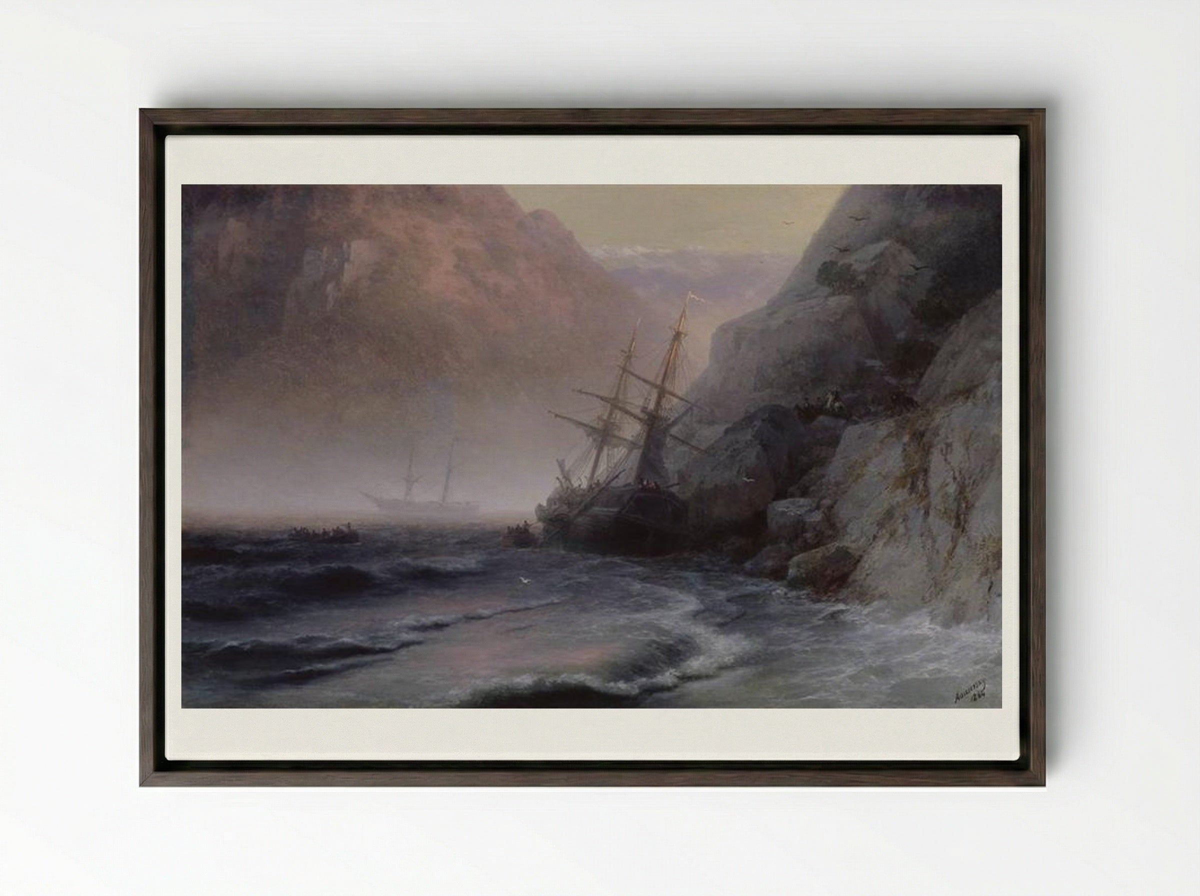 Smugglers - Ivan Aivazovsky - Framed Canvas Dark Wood