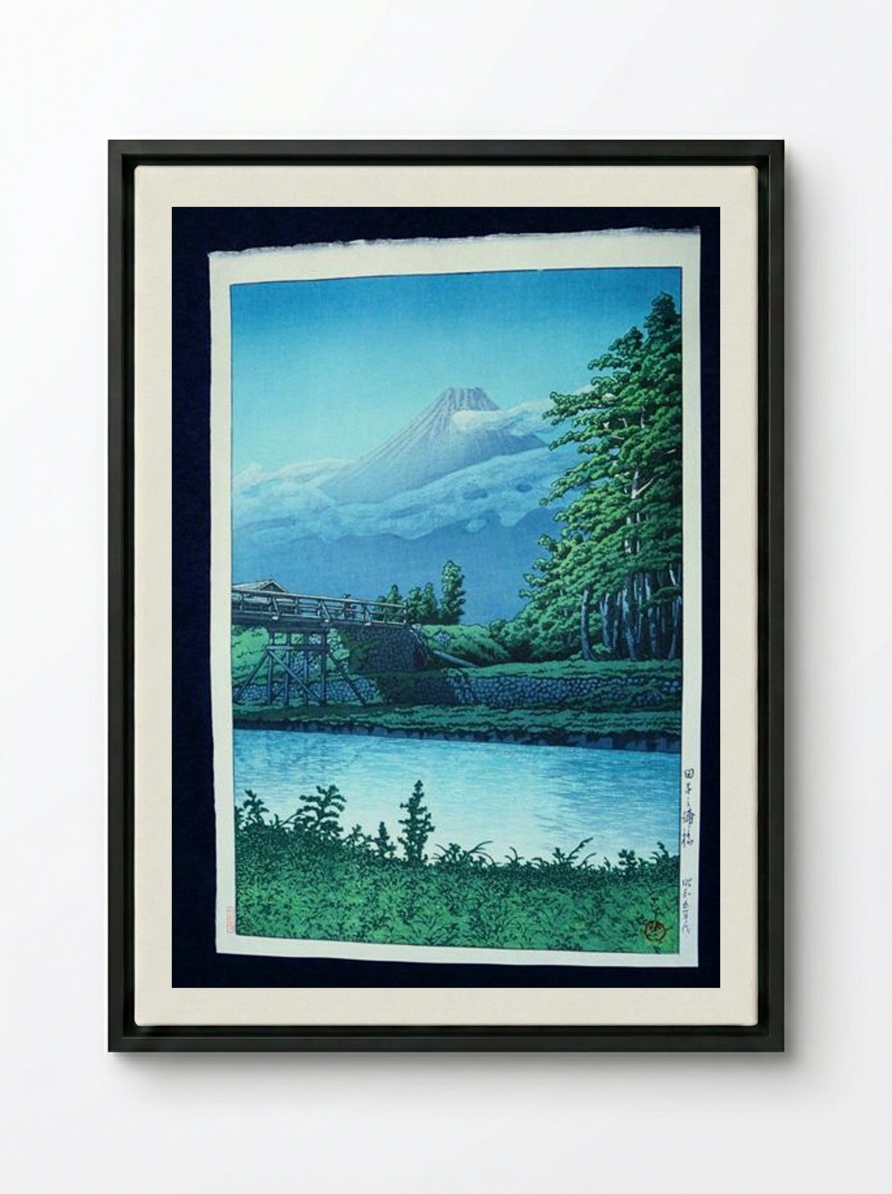 Mount Fuji from Taganora Bridge - Hasui Kawase - Framed Canvas Black