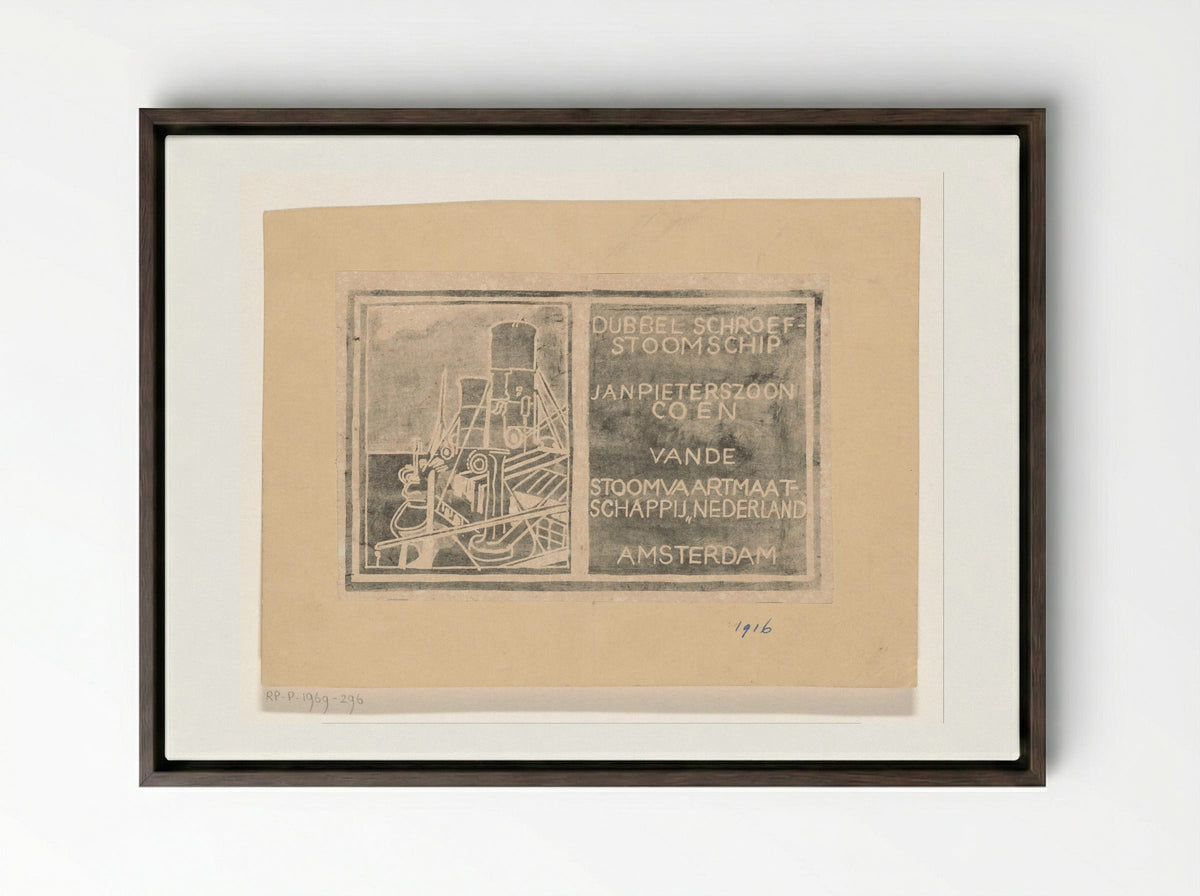 Stoomschip Jan Pieterszoon Coen - Carel Adolph Lion Cachet - Framed Canvas Dark Wood
